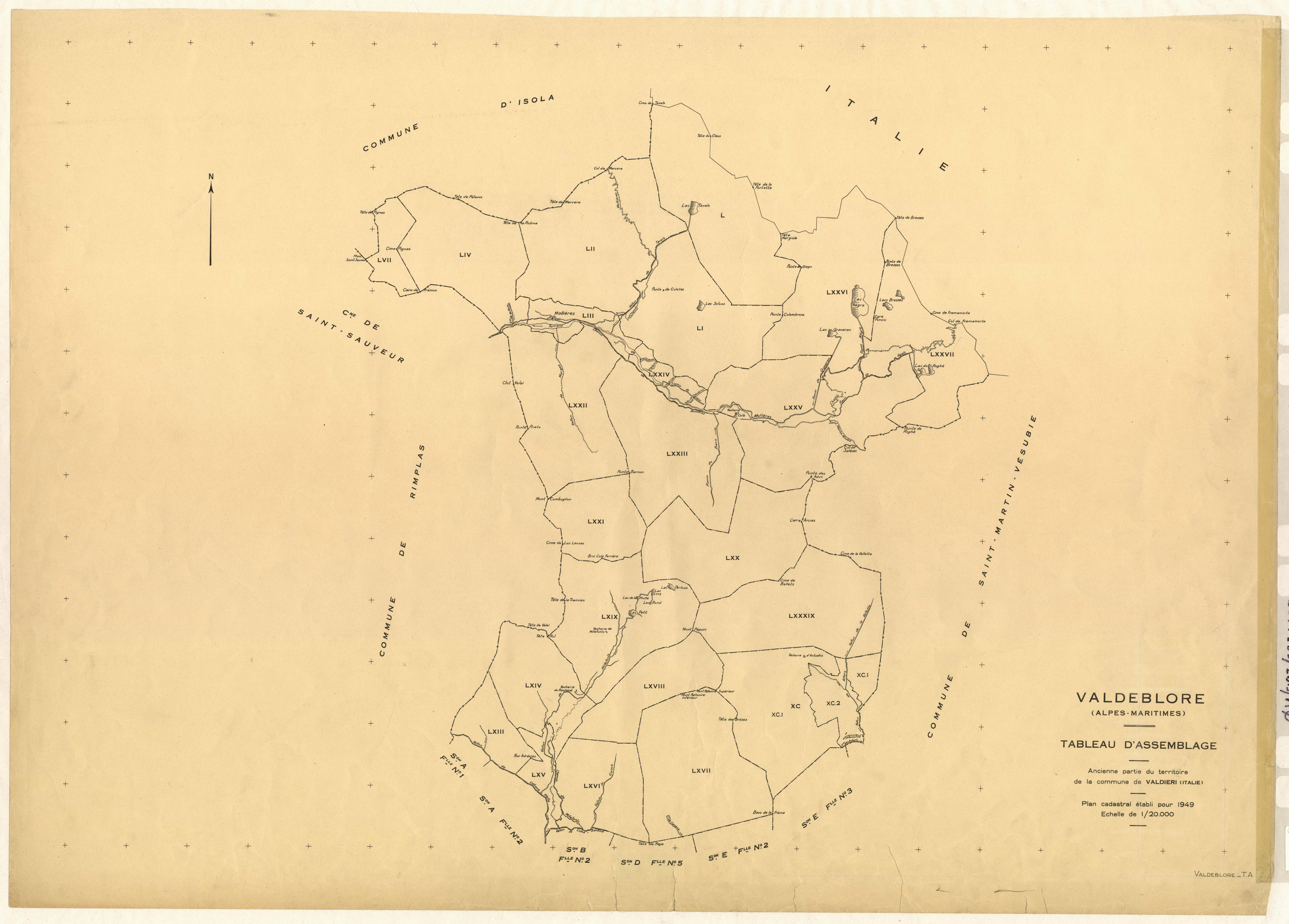 Tableau d'assemblage : origine Valdieri. - TA