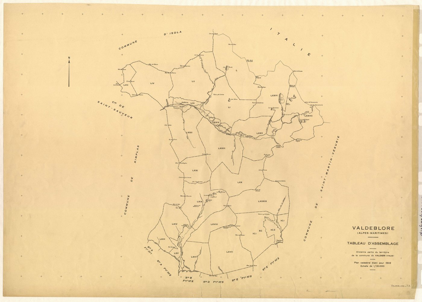Tableau d'assemblage : origine Valdieri. - TA