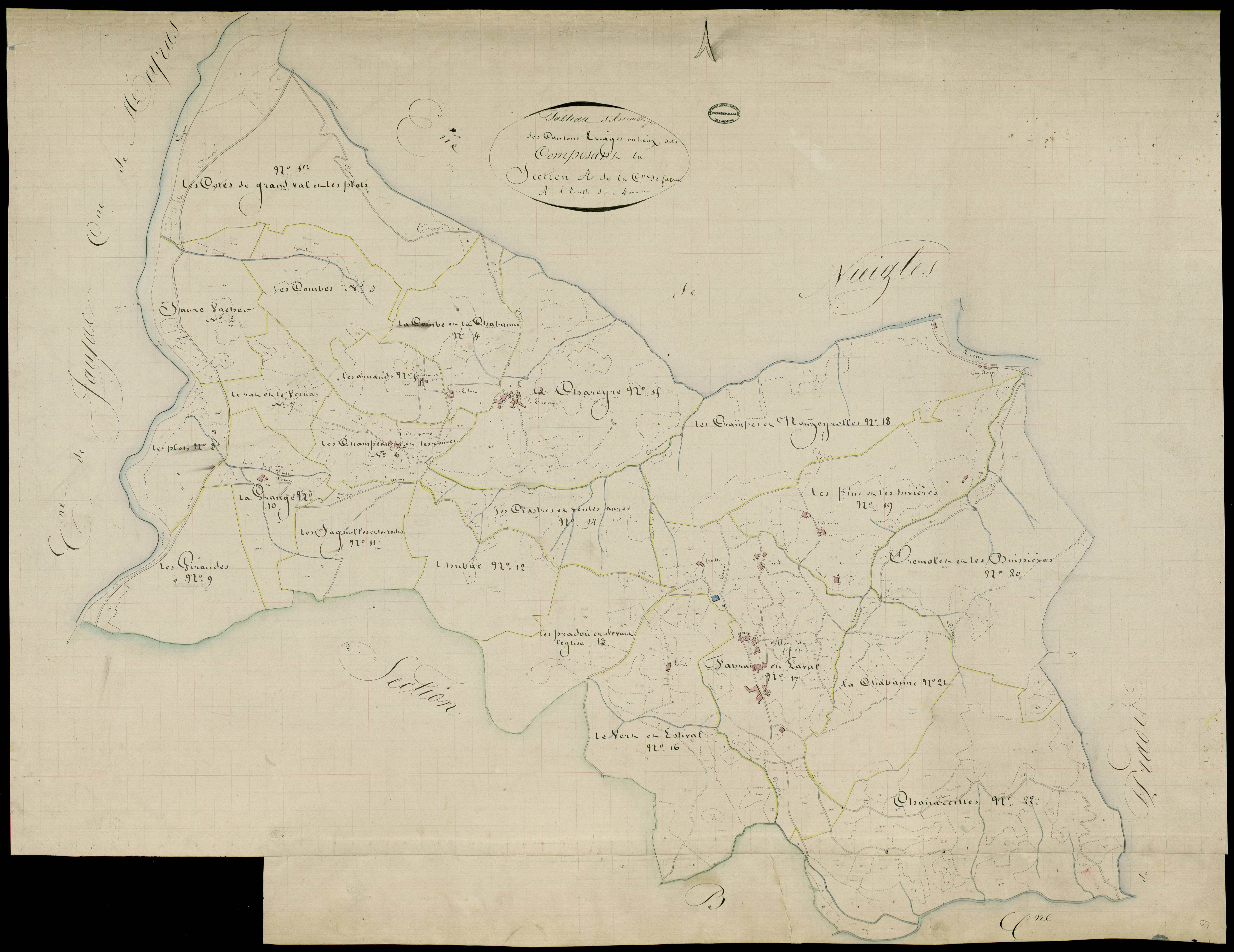 Fabras - Tableau d'assemblage de la section A