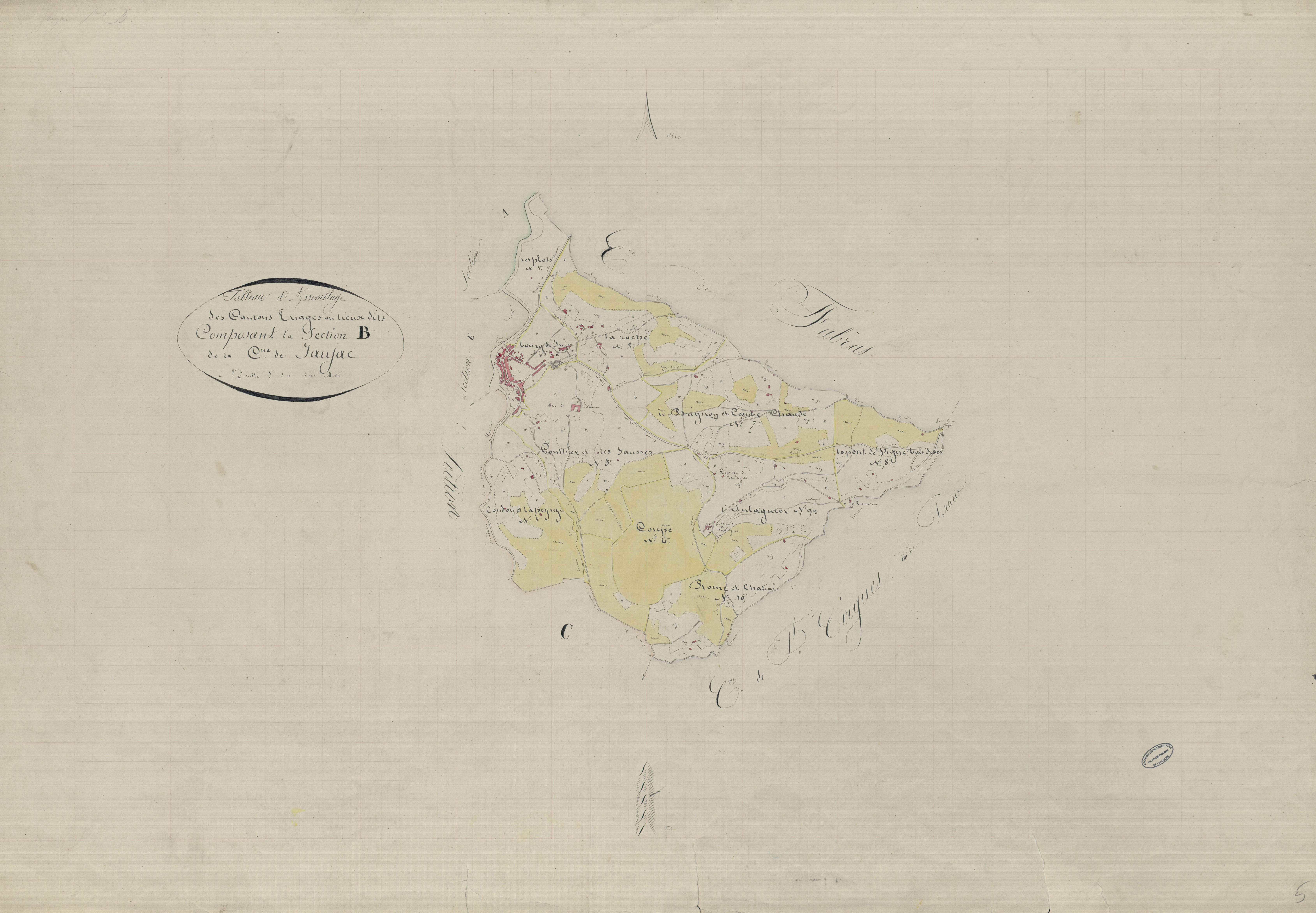 Jaujac - Tableau d'assemblage de la section B