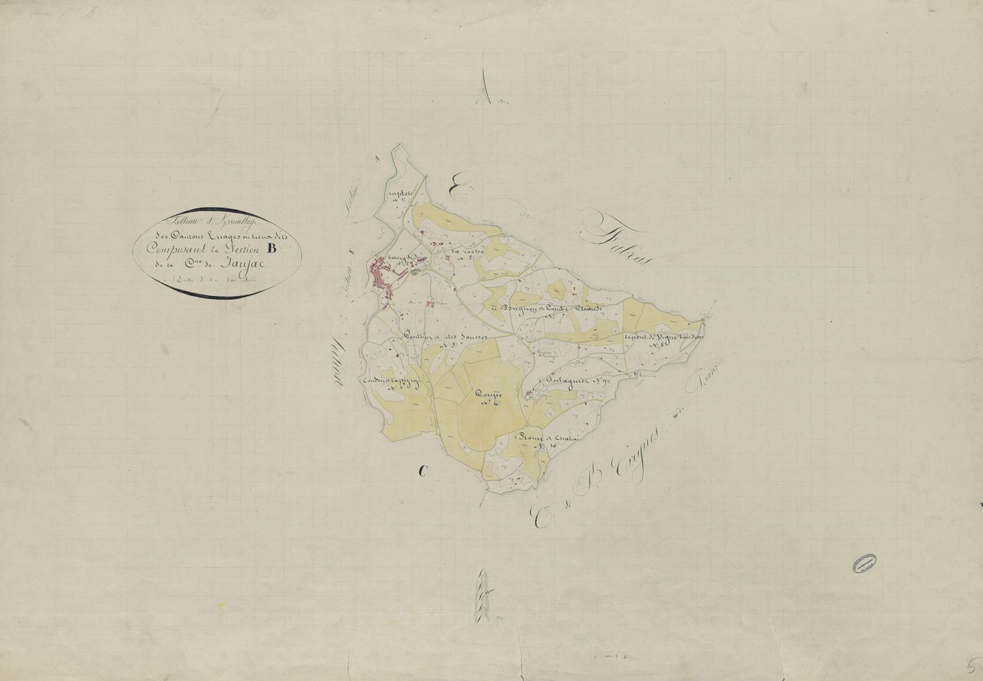 Jaujac - Tableau d'assemblage de la section B