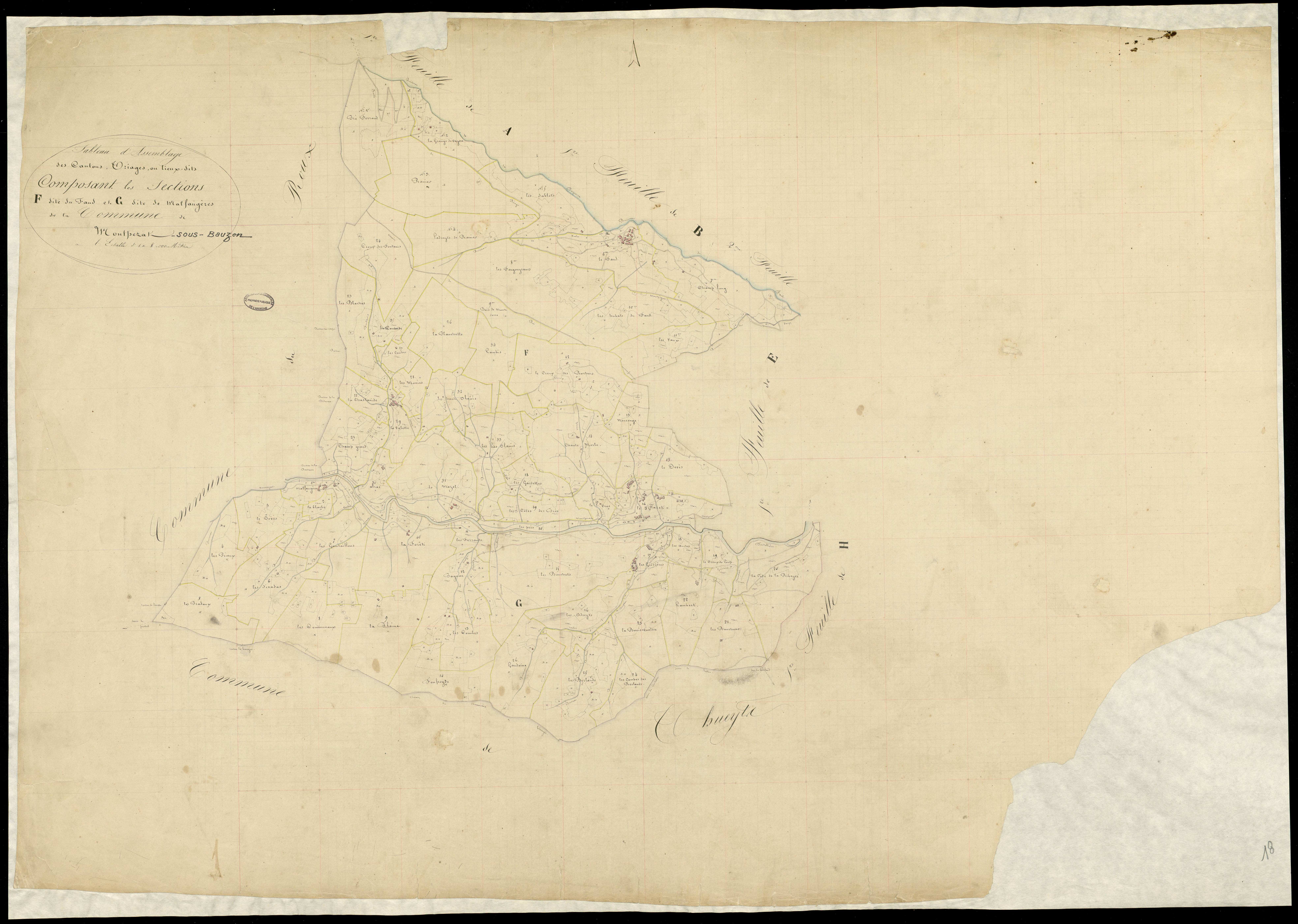 Montpezat-sous-Bauzon - Tableau d'assemblage des sections F , G