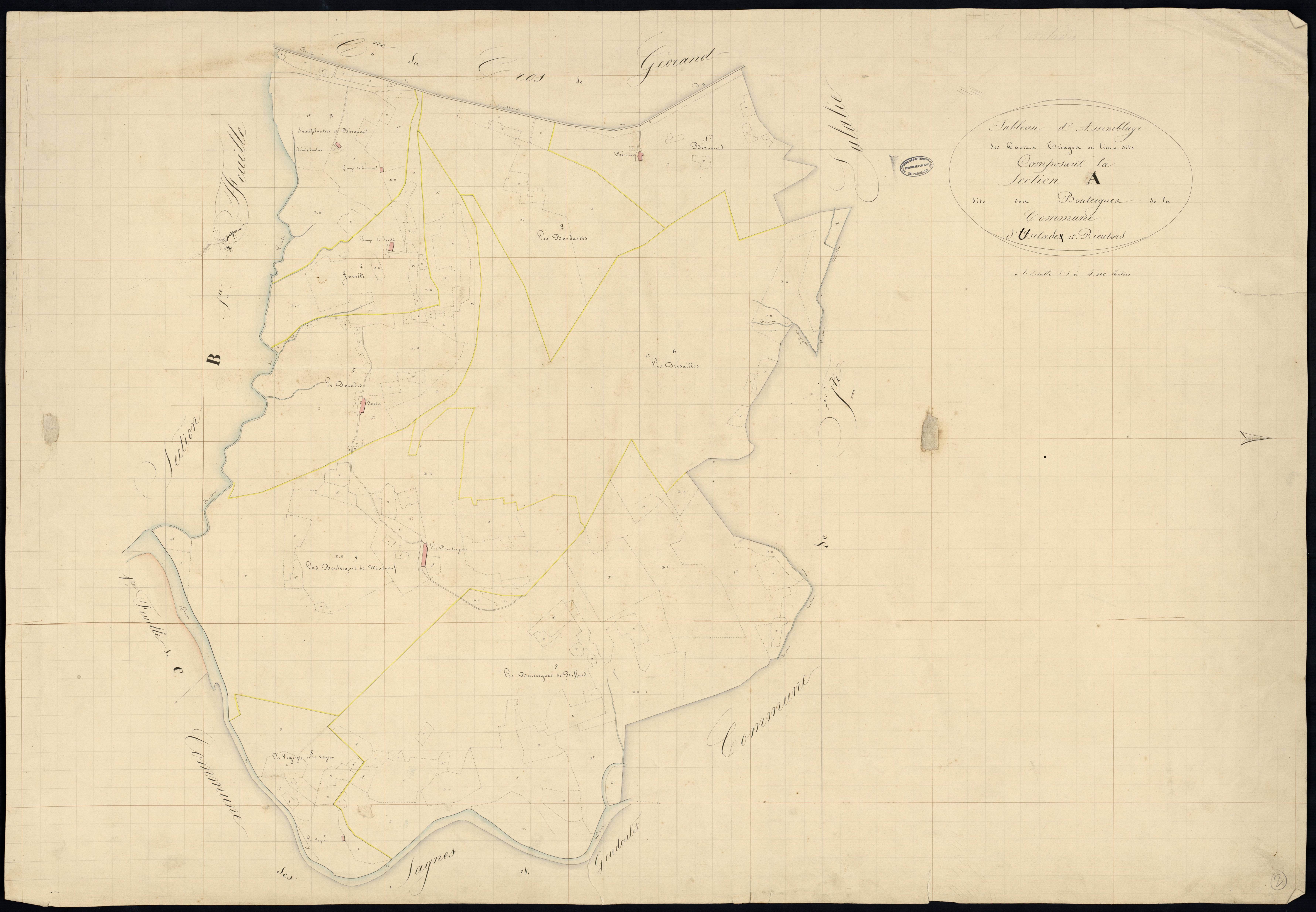 Usclades-et-Rieutord - Tableau d'assemblage de la section A