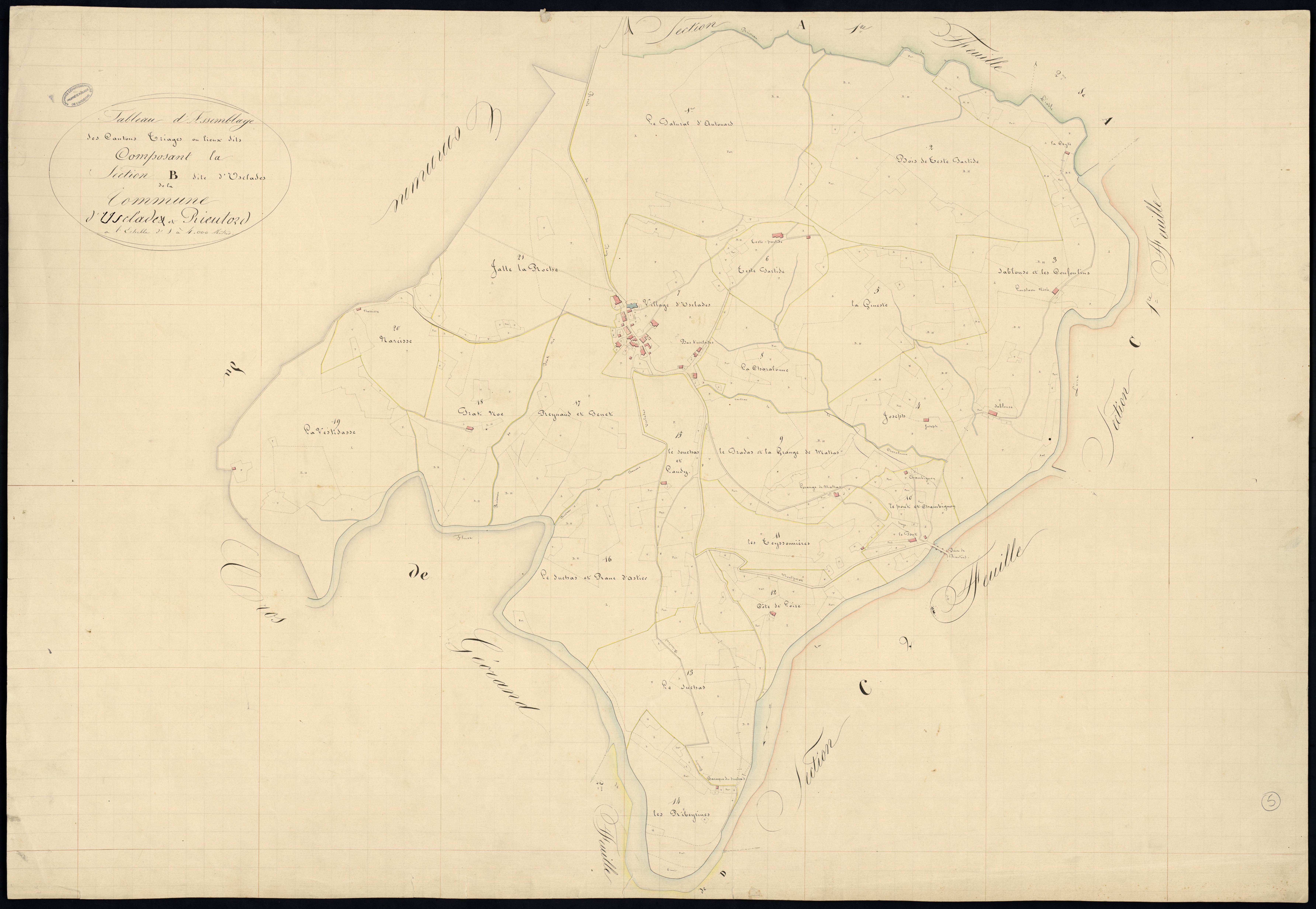 Usclades-et-Rieutord - Tableau d'assemblage de la section B