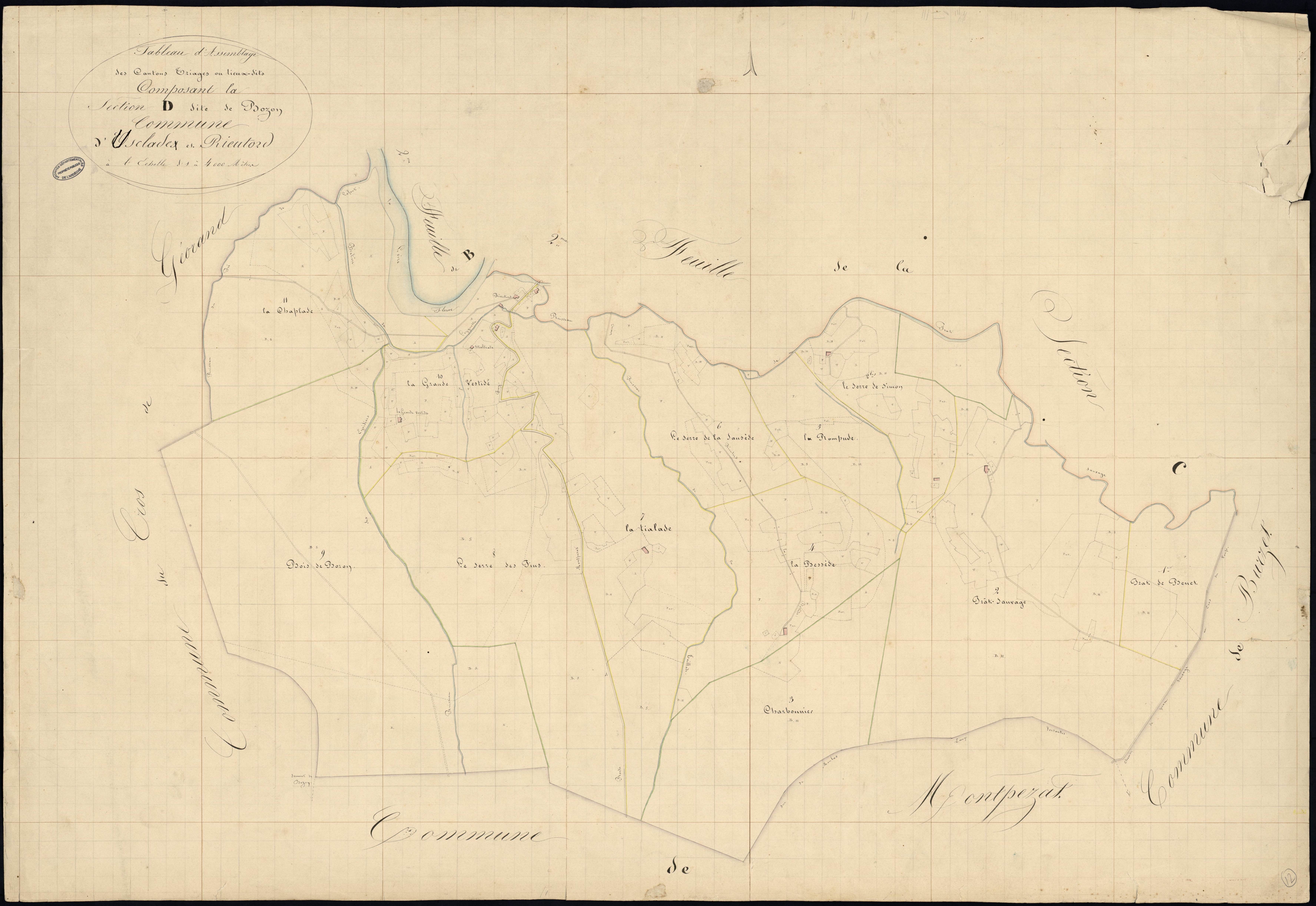 Usclades-et-Rieutord - Tableau d'assemblage de la section D