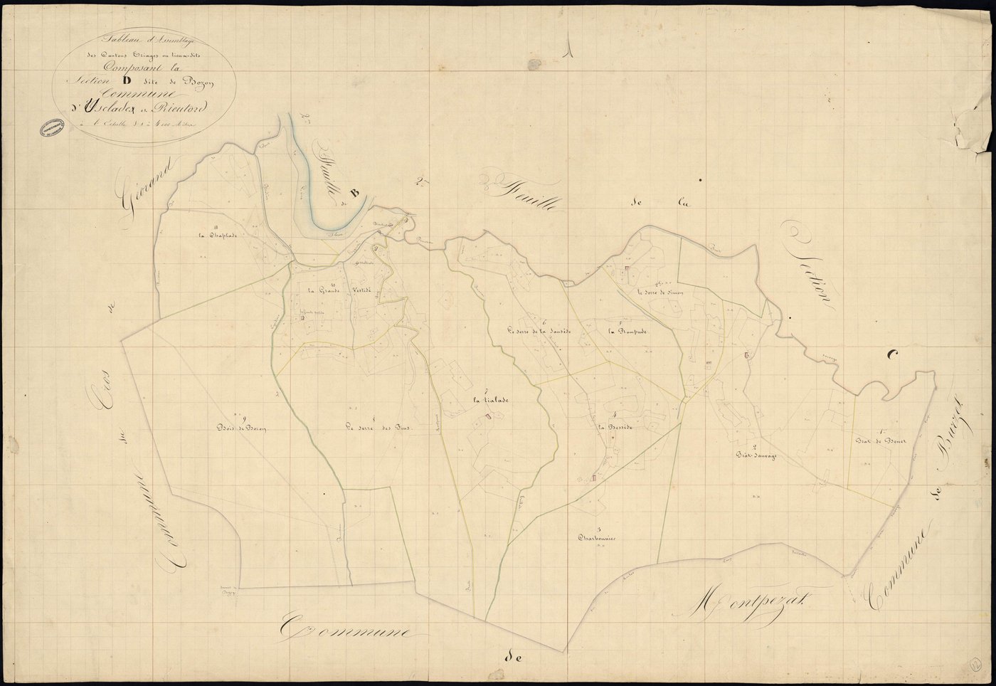 Usclades-et-Rieutord - Tableau d'assemblage de la section D