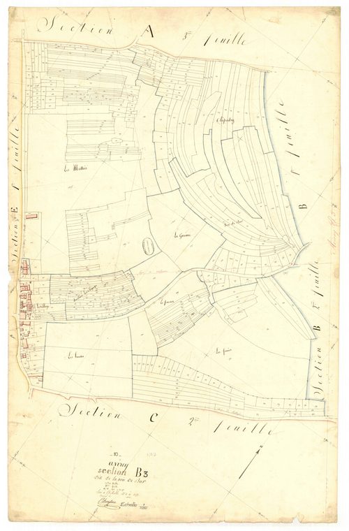 Avirey-Lingey, section B dite de la voie de Bar, feuille n° 3, parcelles n°1072-1556