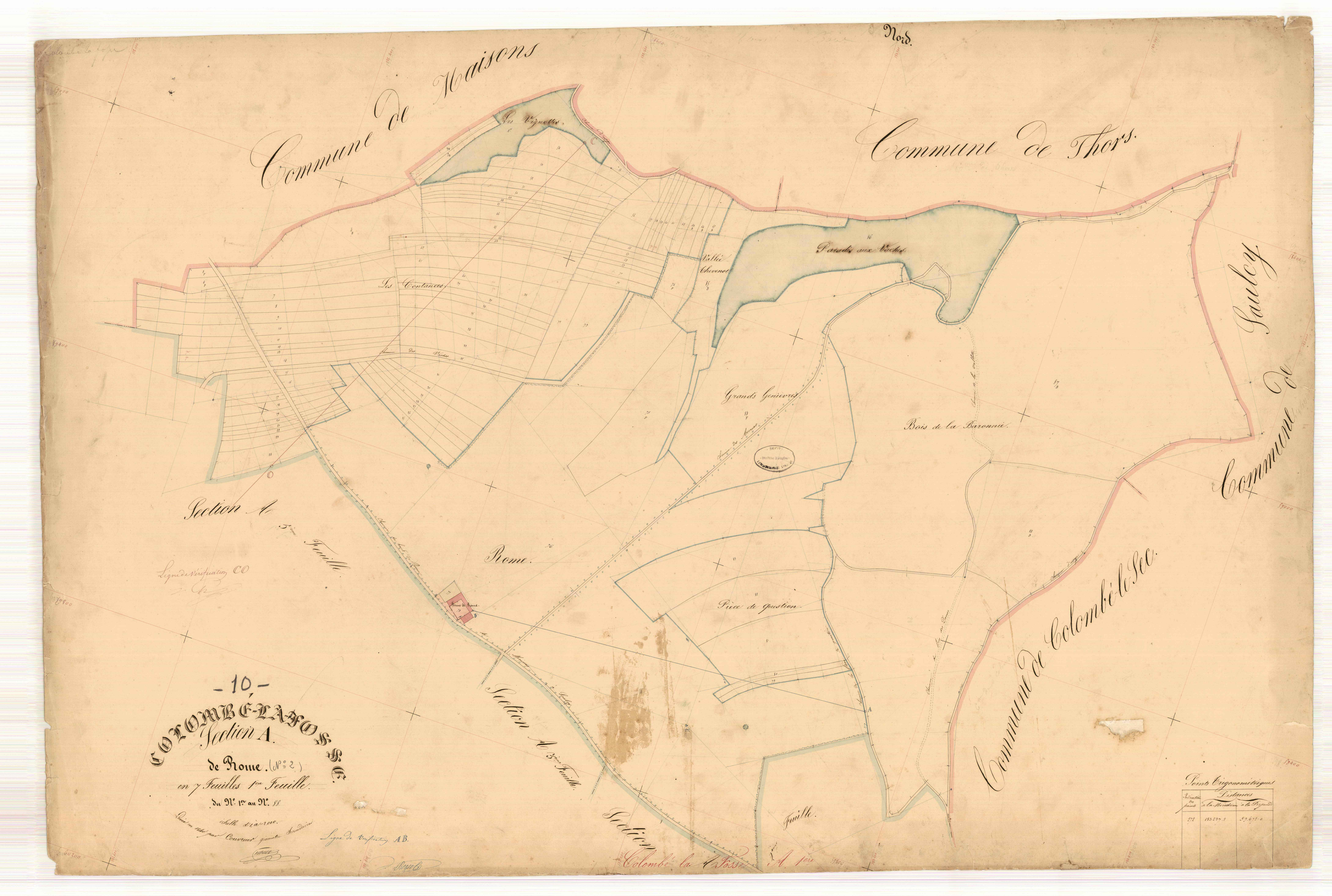 Colombé-la-Fosse, section A dite de Rome, feuille n° 1, parcelles n°1-88