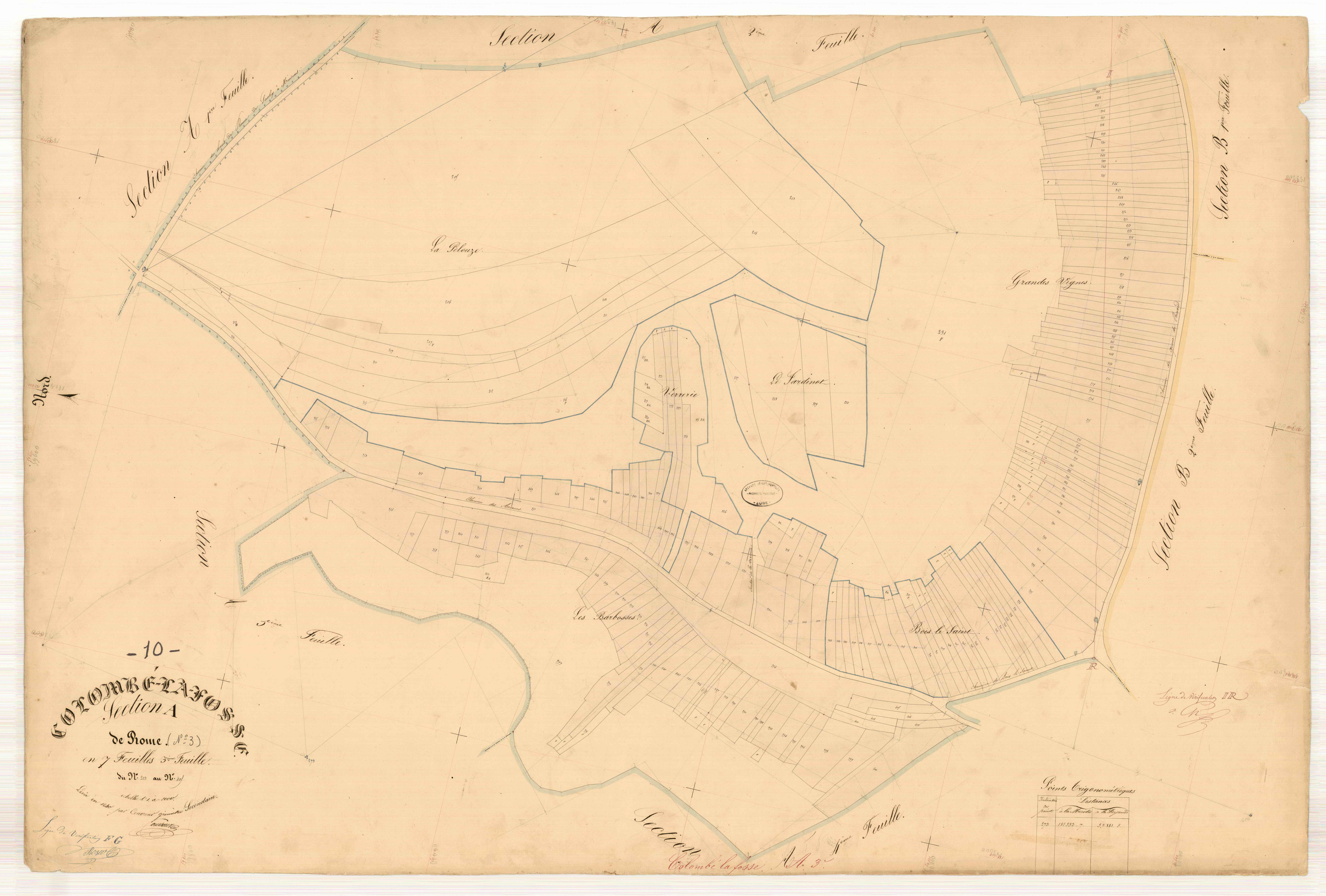 Colombé-la-Fosse, section A dite de Rome, feuille n° 3, parcelles n°203-405