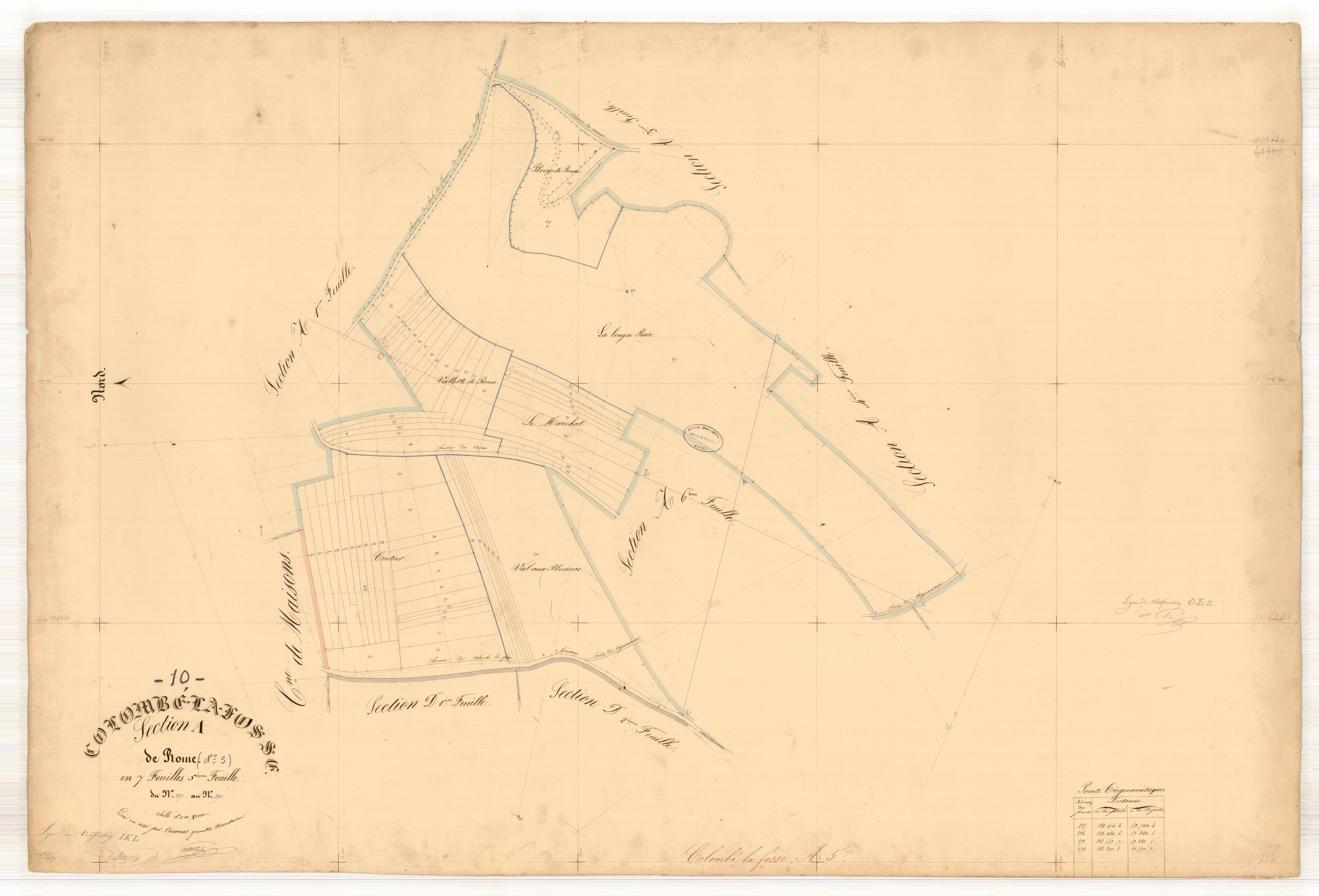 Colombé-la-Fosse, section A dite de Rome, feuille n° 5, parcelles n°827-890