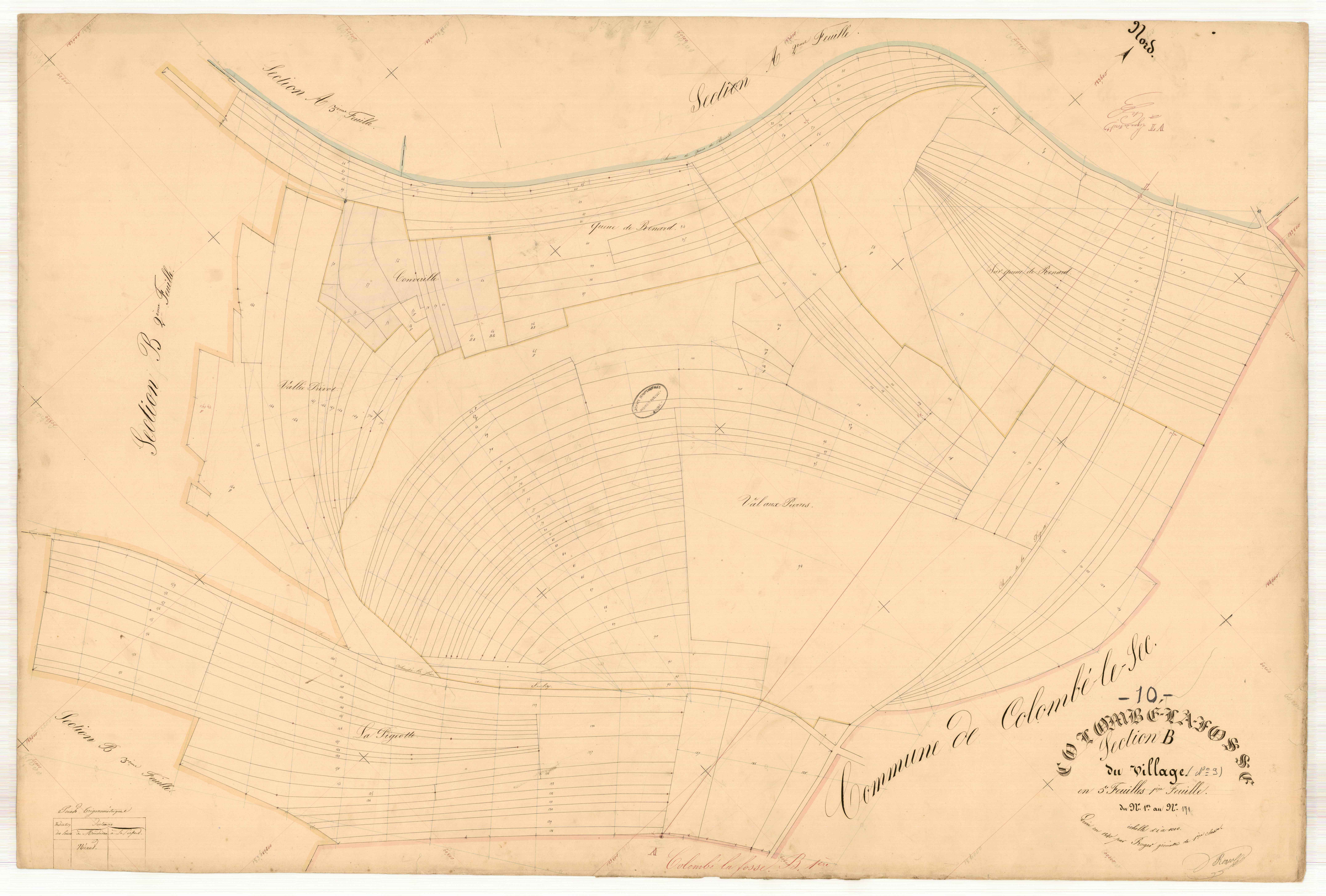 Colombé-la-Fosse, section B dite du village, feuille n° 1, parcelles n°1-171