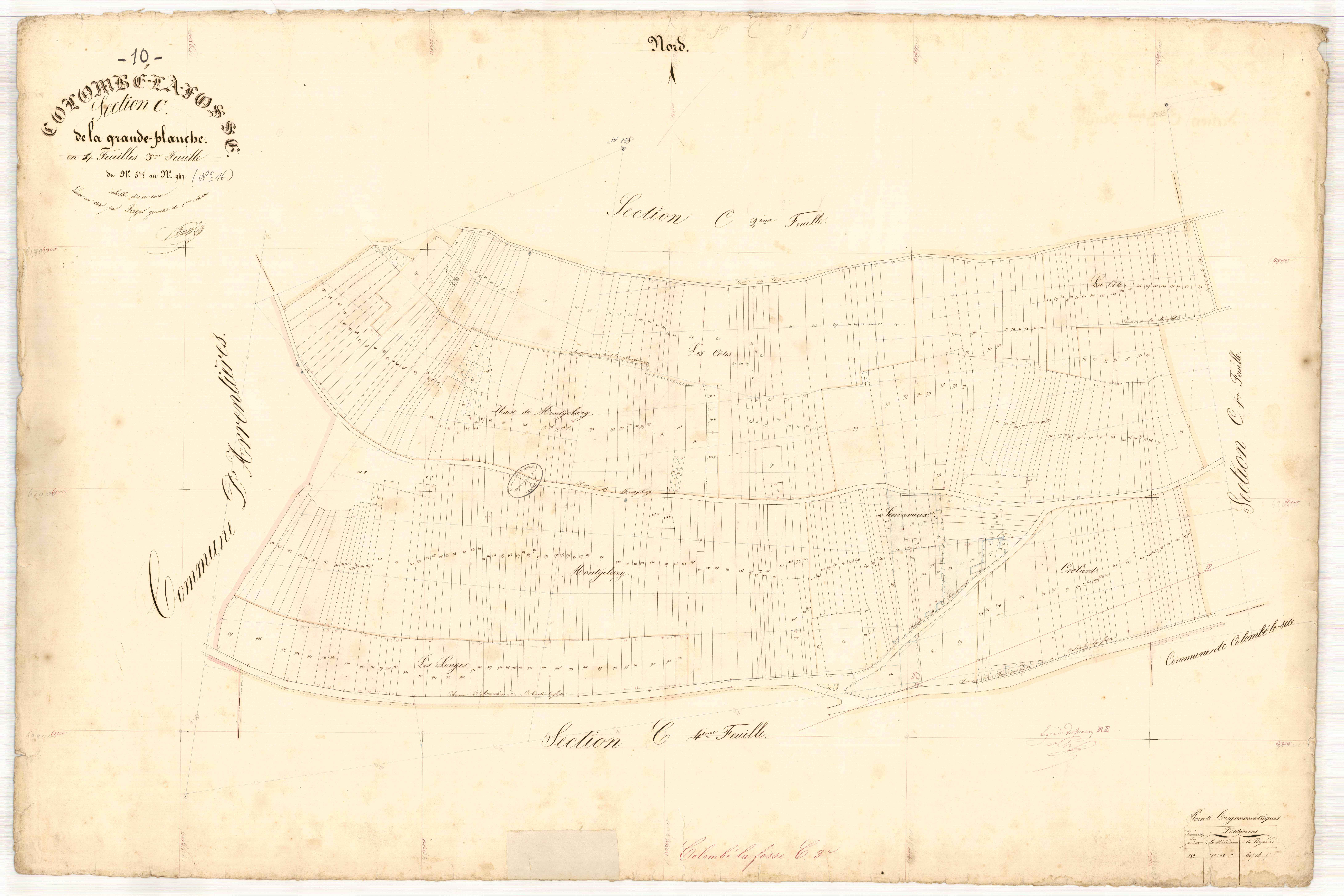 Colombé-la-Fosse, section C dite de la grande planche, feuille n° 3, parcelles n°578-947
