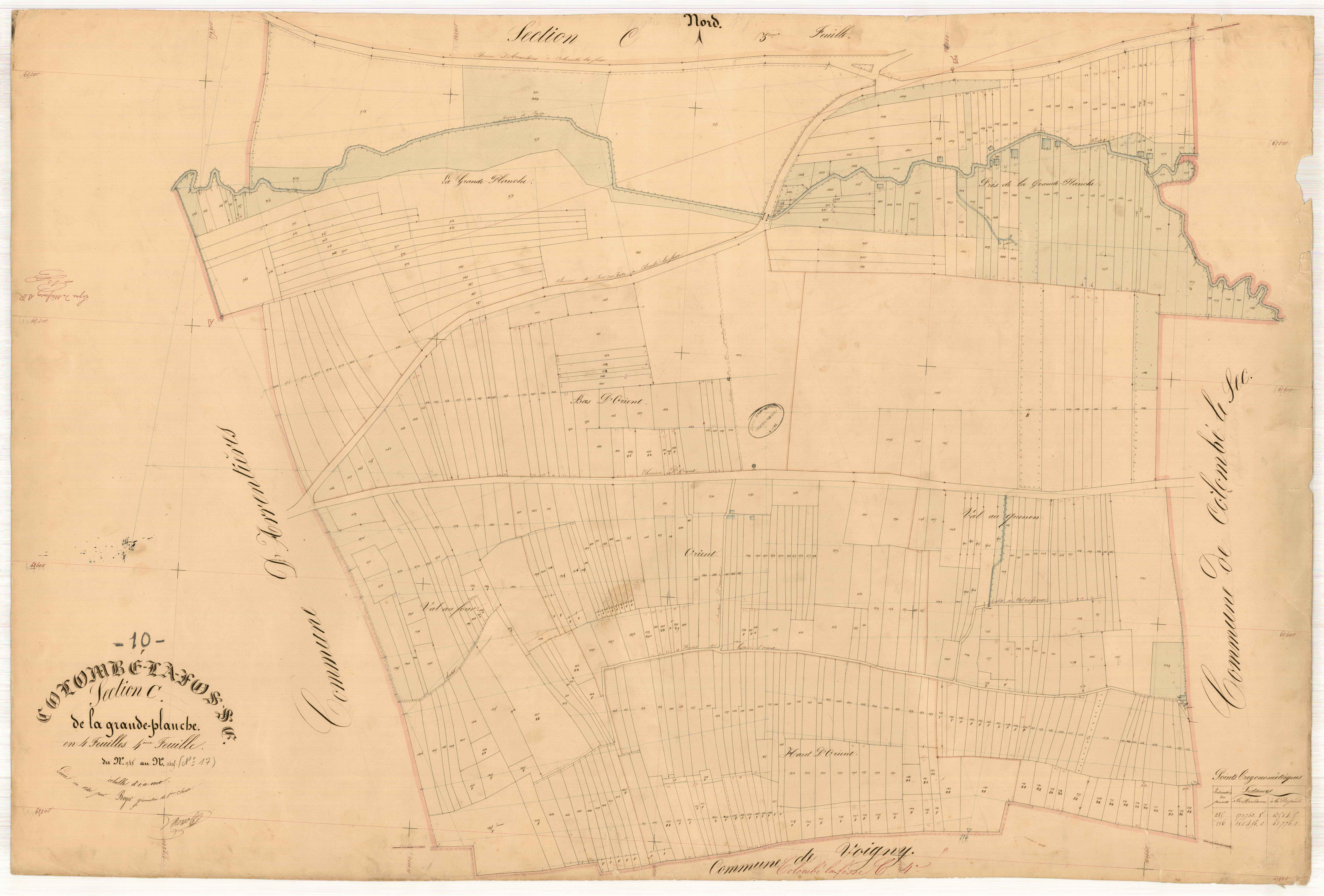 Colombé-la-Fosse, section C dite de la grande planche, feuille n° 4, parcelles n°948-1425