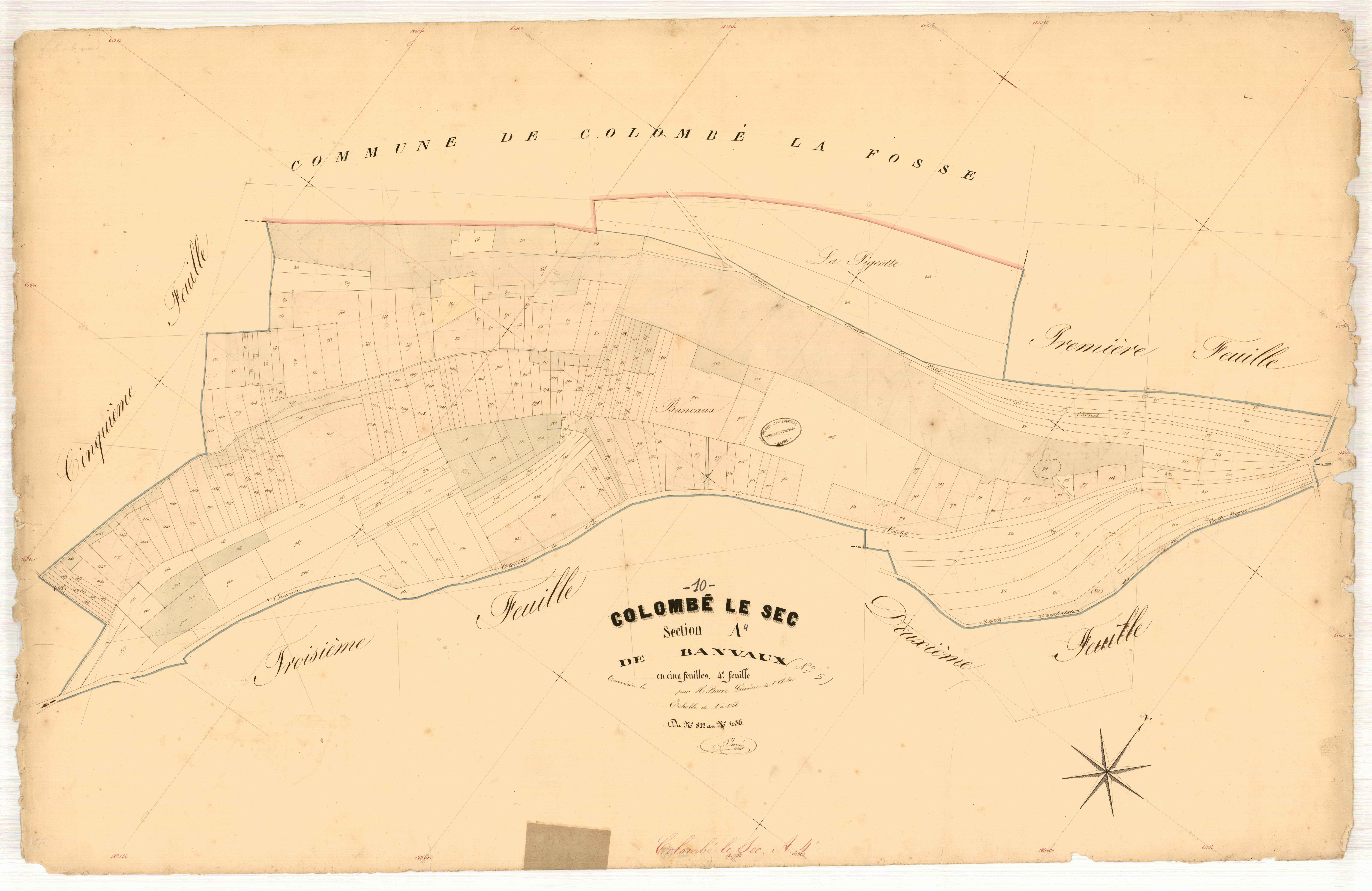 Colombé-le-Sec, section A dite des banvaux, feuille n° 4, parcelles n°822-1050