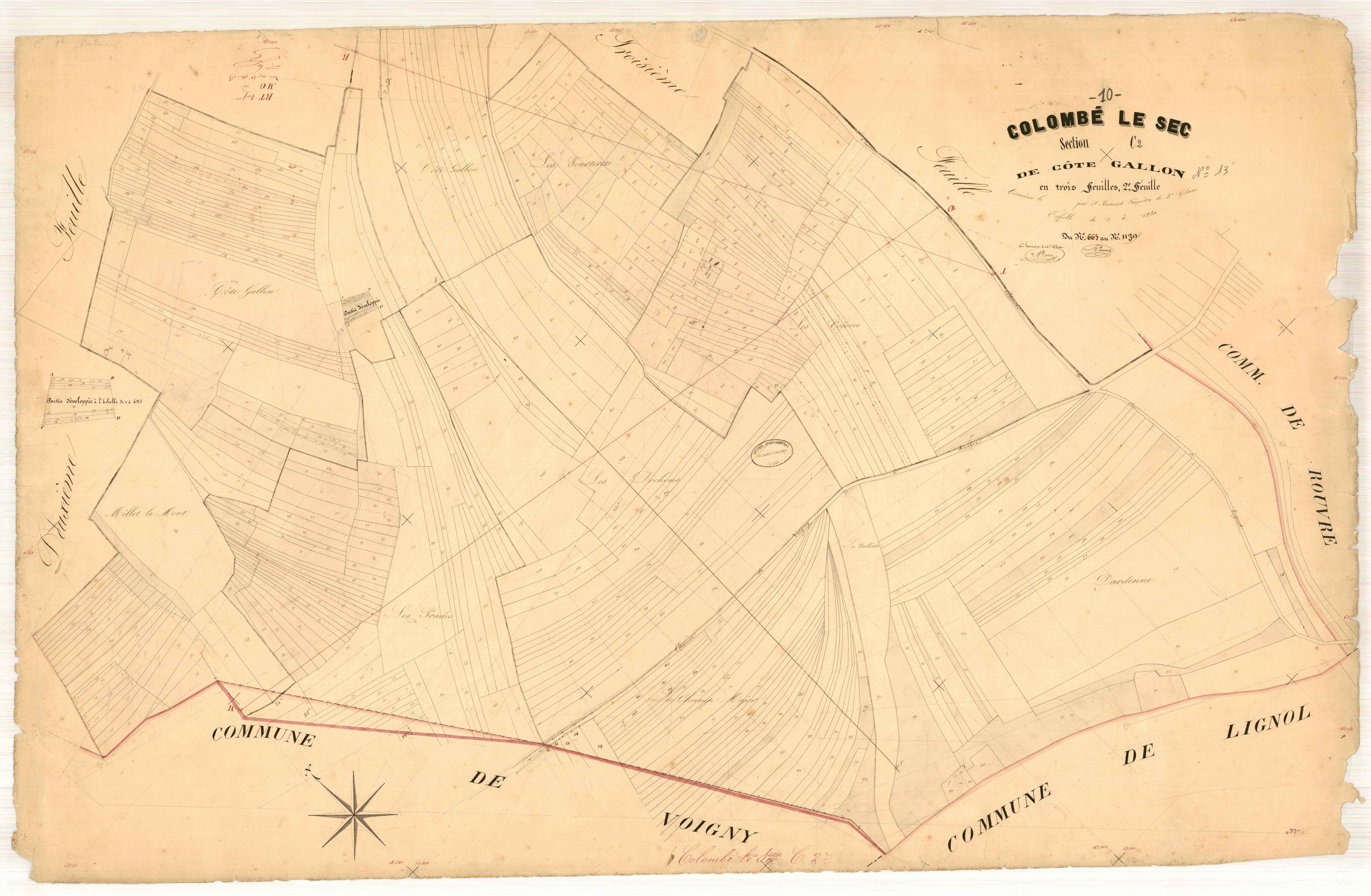 Colombé-le-Sec, section C dite de la côte gallon, feuille n° 2, parcelles n°663-1139