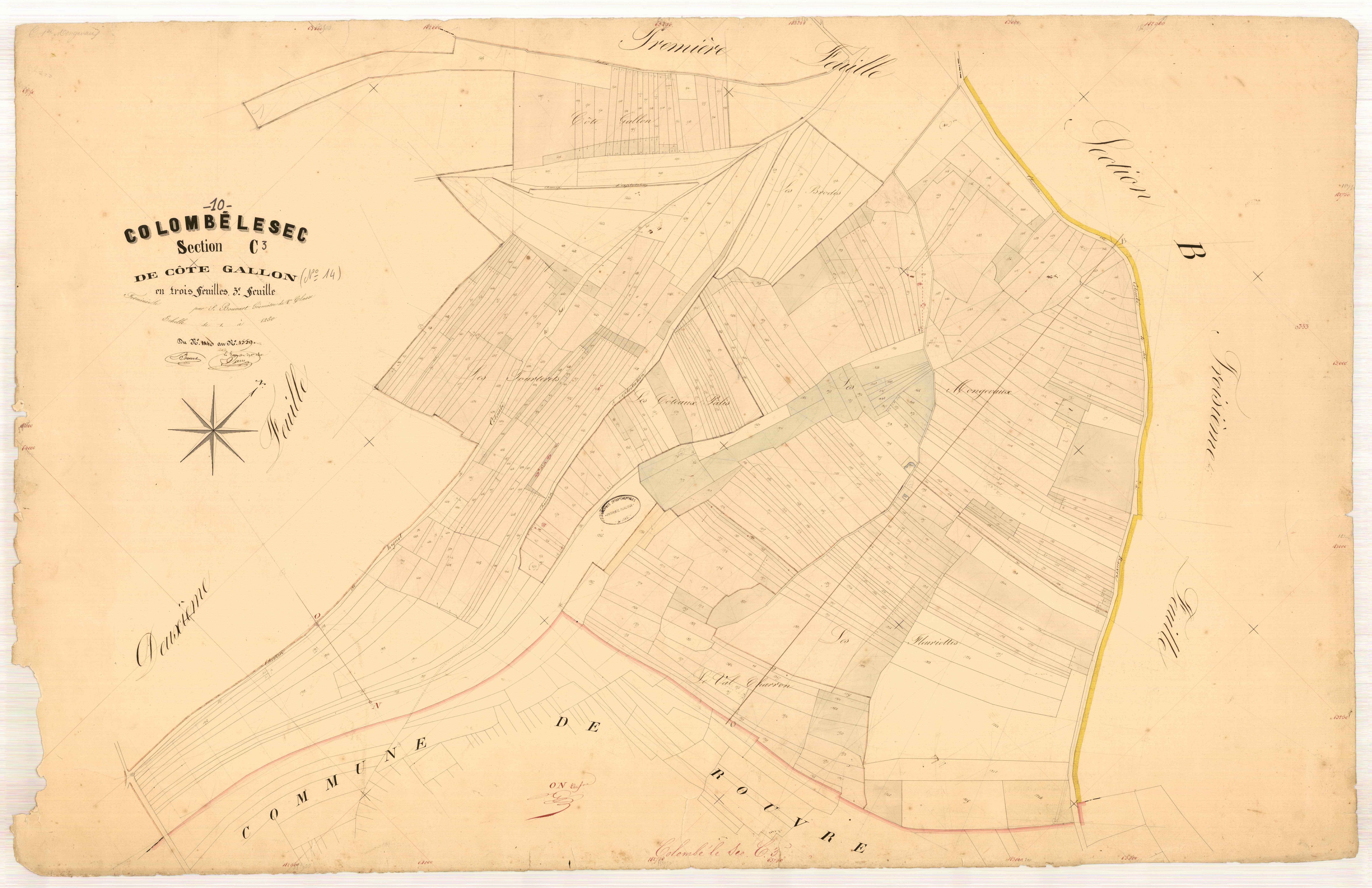 Colombé-le-Sec, section C dite de la côte gallon, feuille n° 3, parcelles n°1140-1559