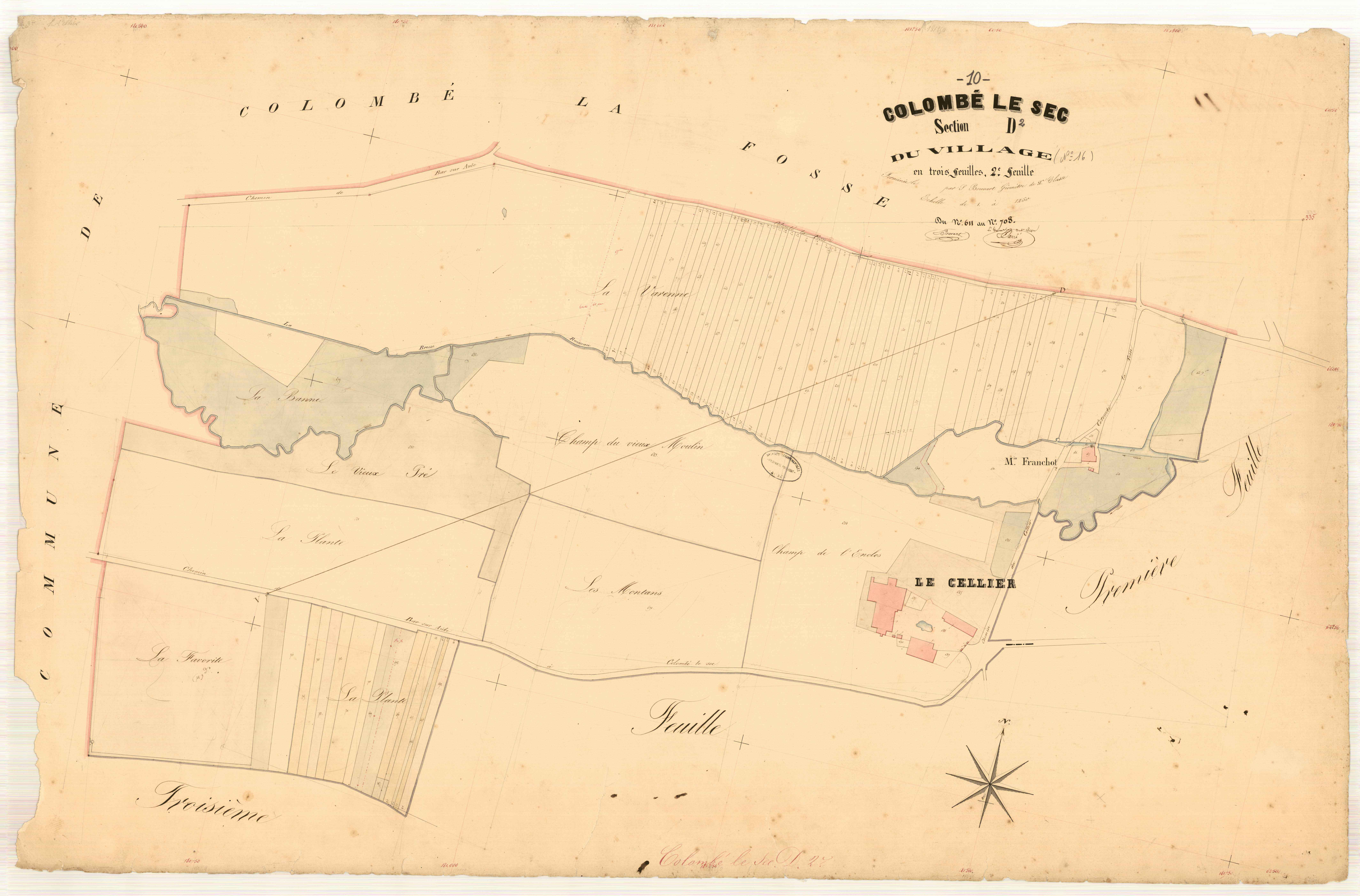 Colombé-le-Sec, section D dite du village, feuille n° 2, parcelles n°611-708