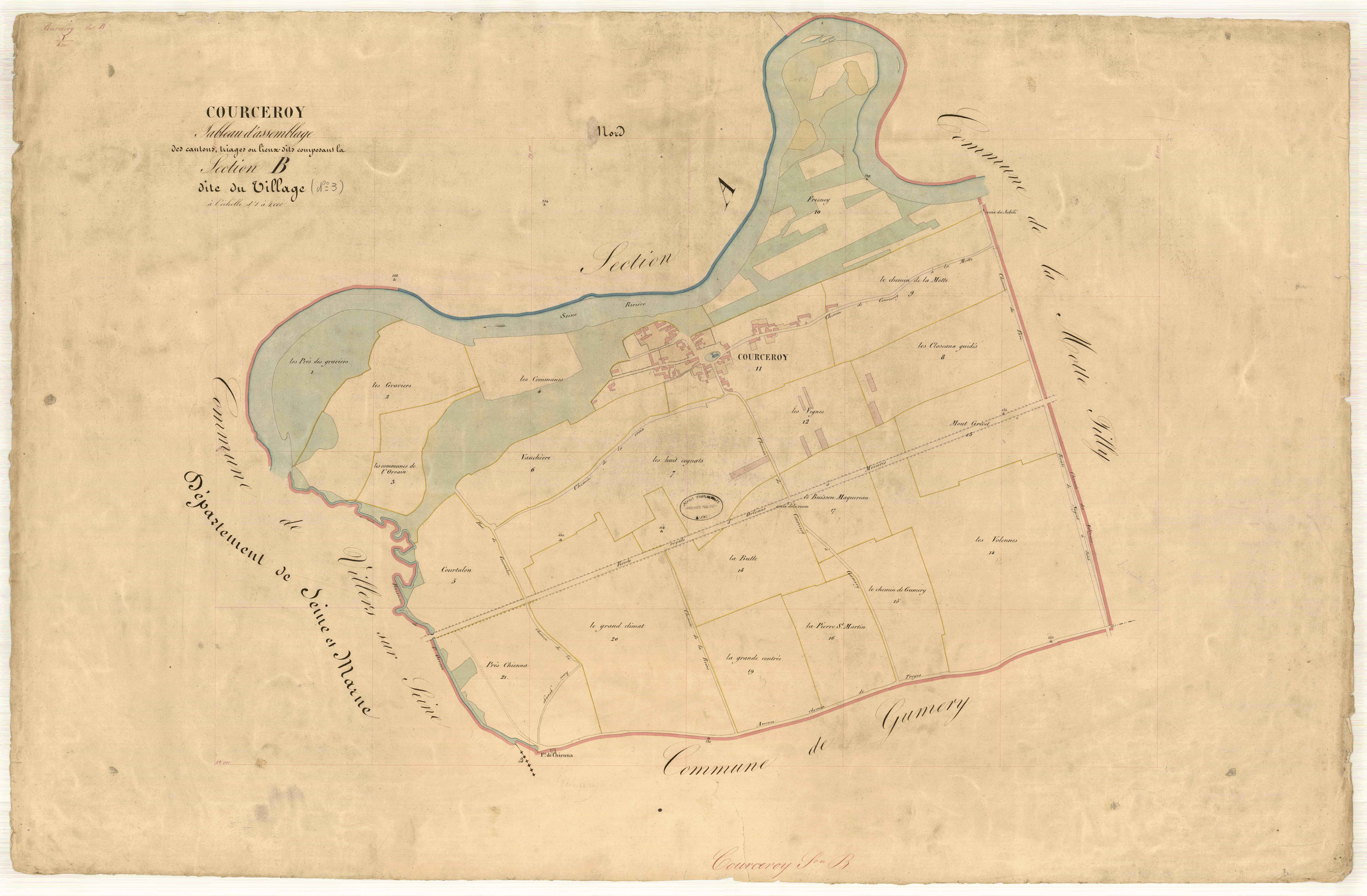 Courceroy, tableau d'assemblage section B dite du village