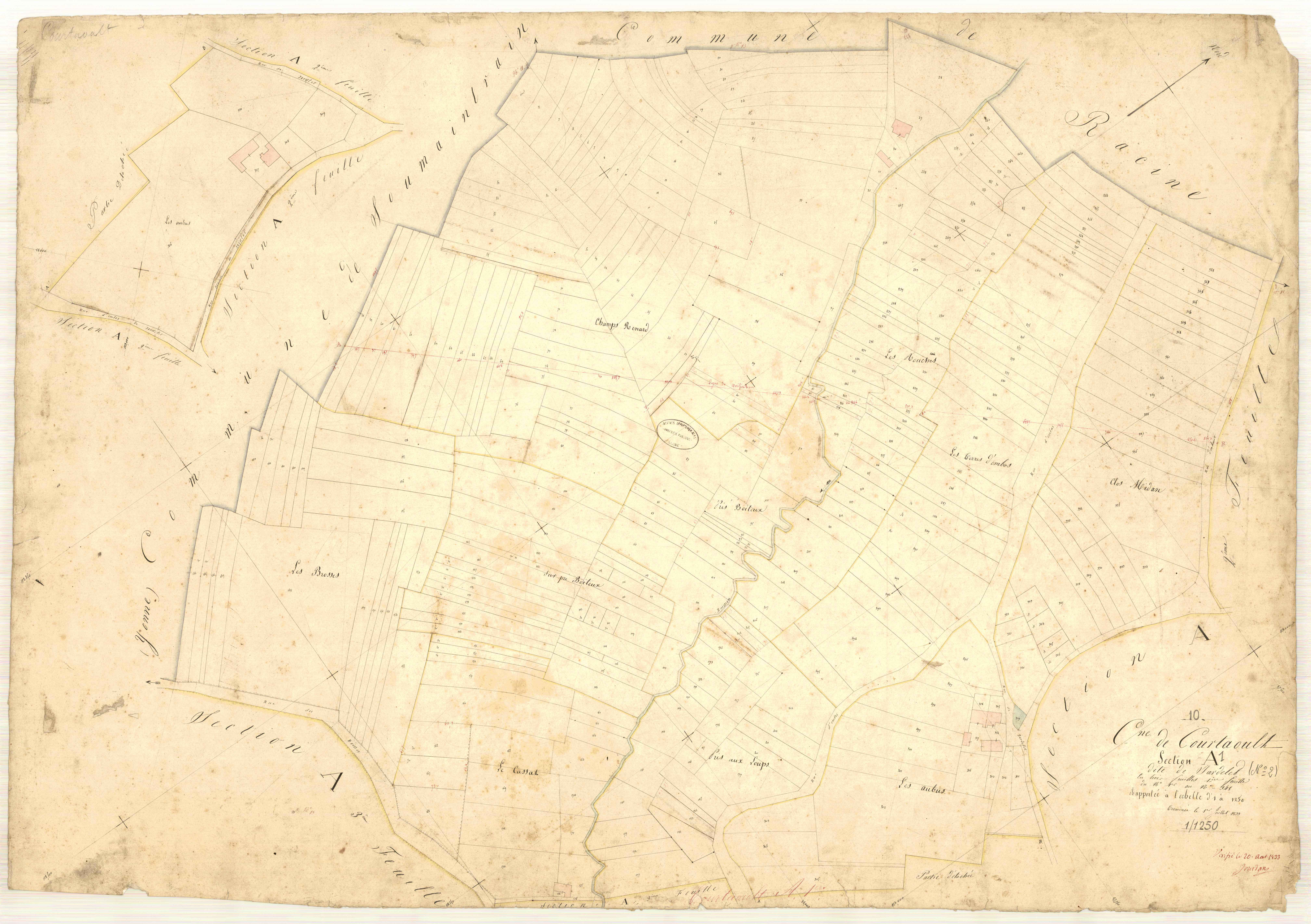 Courtaoult, section A dite du jardelet, feuille n° 1, parcelles n° 1-348