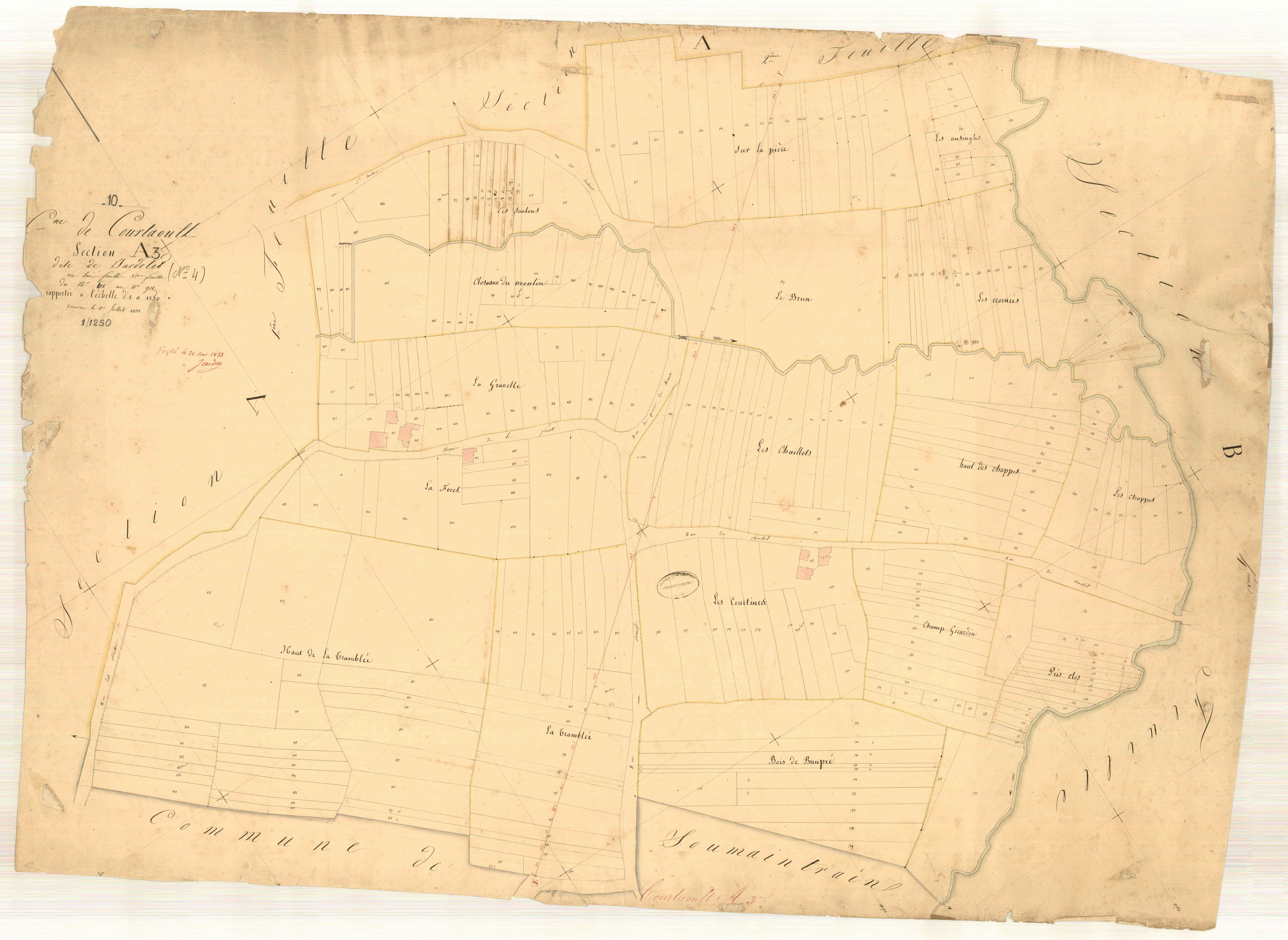 Courtaoult, section A dite du jardelet, feuille n° 3, parcelles n° 618-918