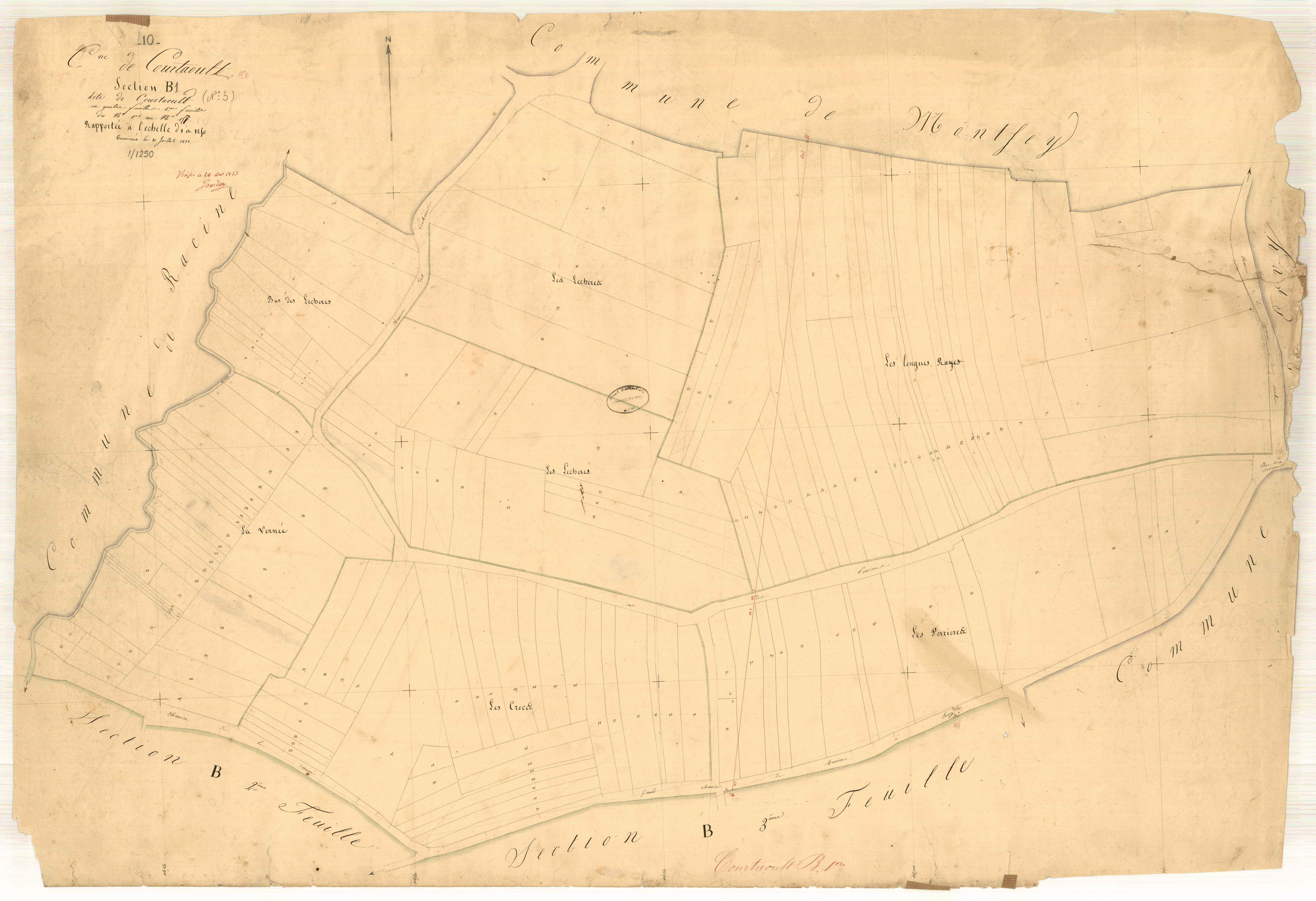 Courtaoult, section B dite de Courtaoult, feuille n° 1, parcelles n° 1-157