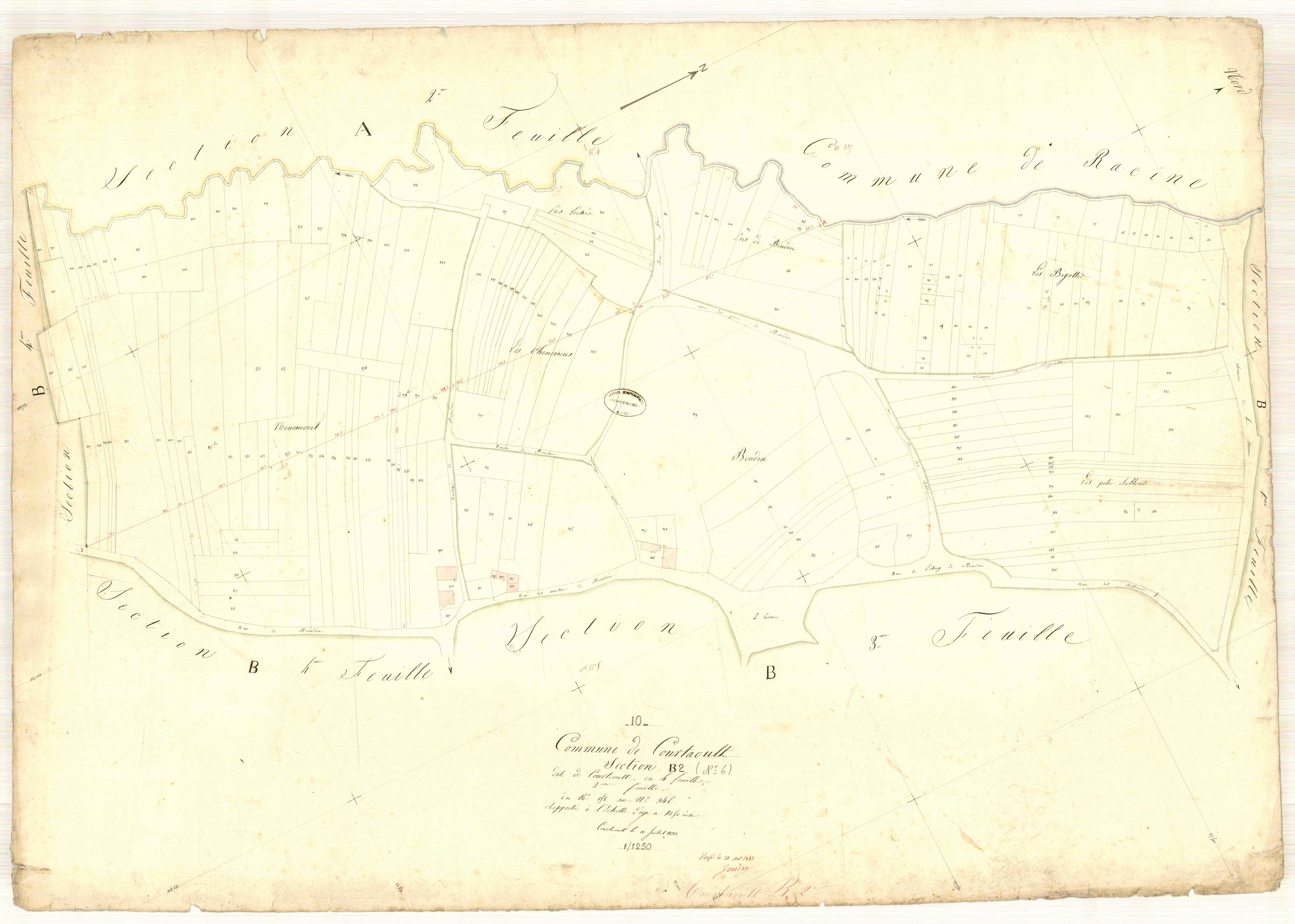Courtaoult, section B dite de Courtaoult, feuille n° 2, parcelles n° 158-346