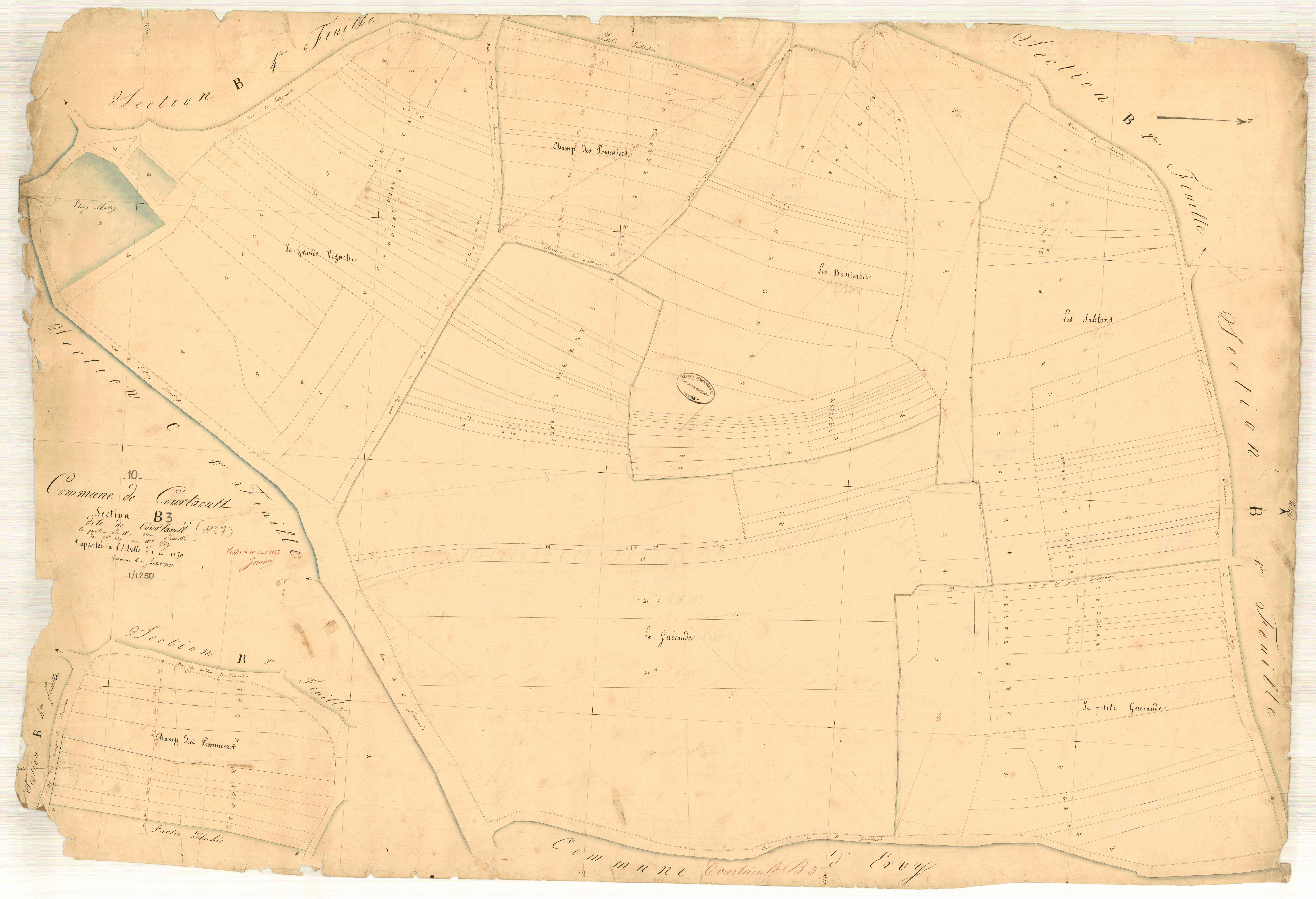 Courtaoult, section B dite de Courtaoult, feuille n° 3, parcelles n° 347-527