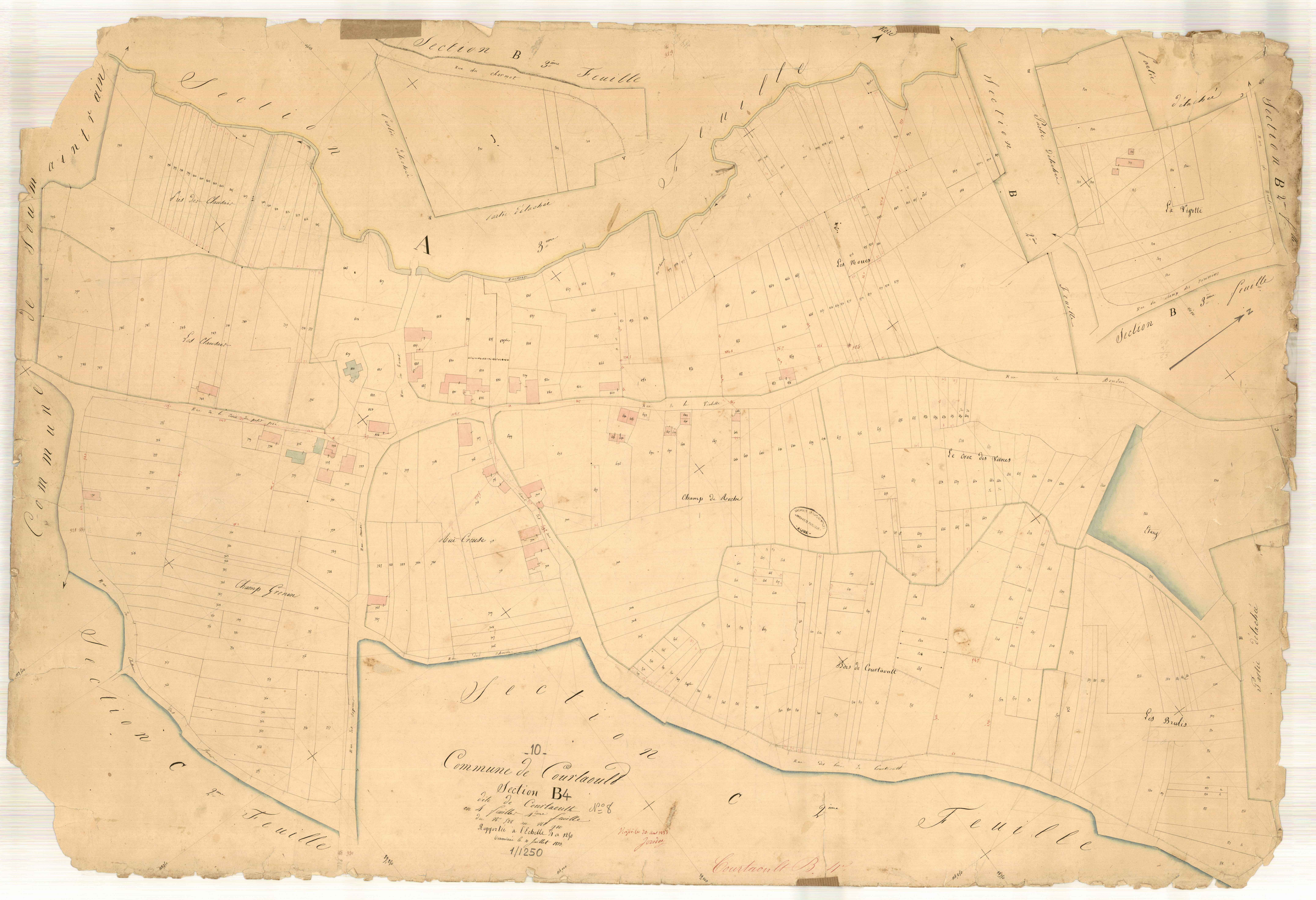 Courtaoult, section B dite de Courtaoult, feuille n° 4, parcelles n° 528-910