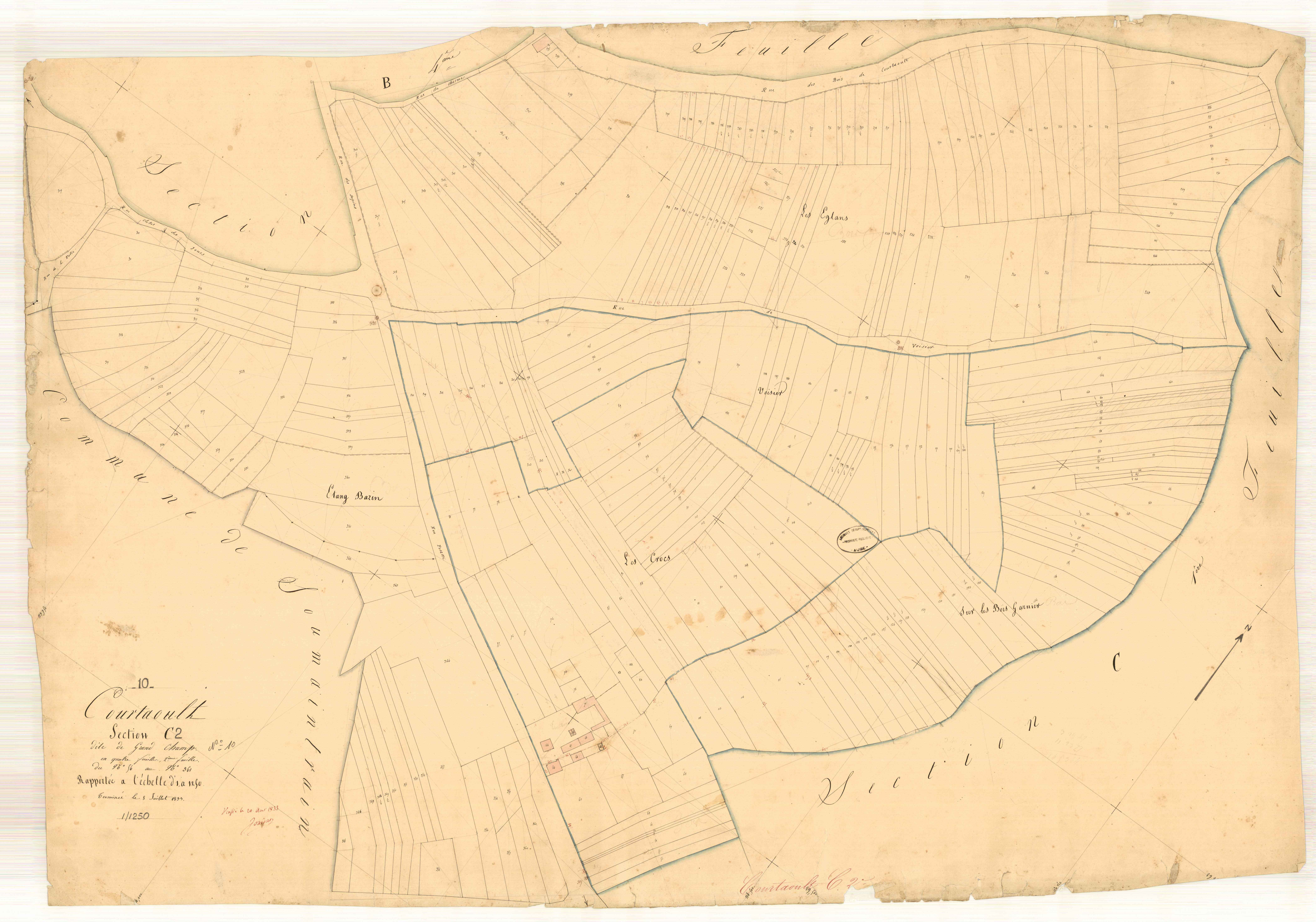 Courtaoult, section C dite de grand champ, feuille n° 2, parcelles n° 56-361