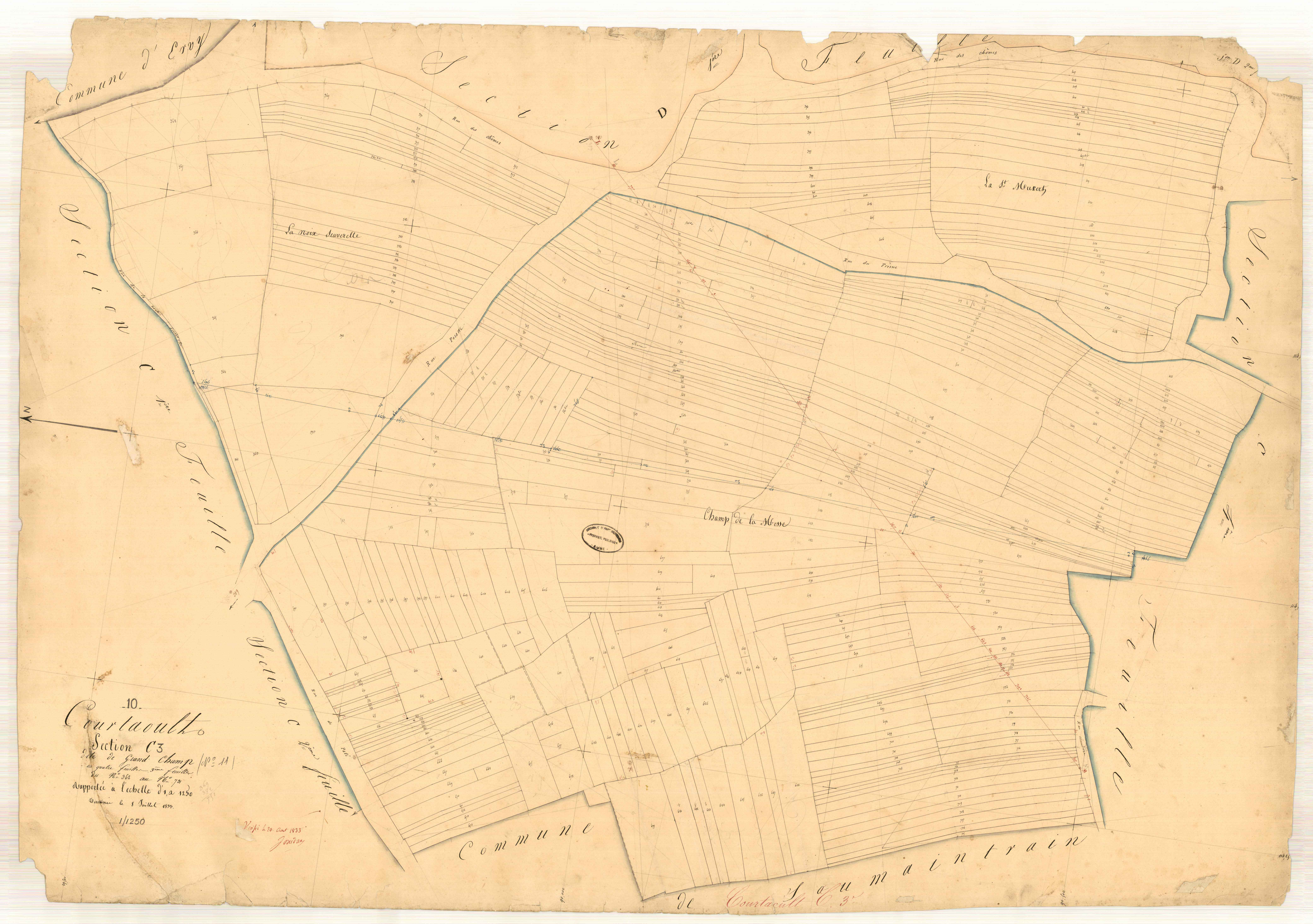 Courtaoult, section C dite de grand champ, feuille n° 3, parcelles n° 362-731
