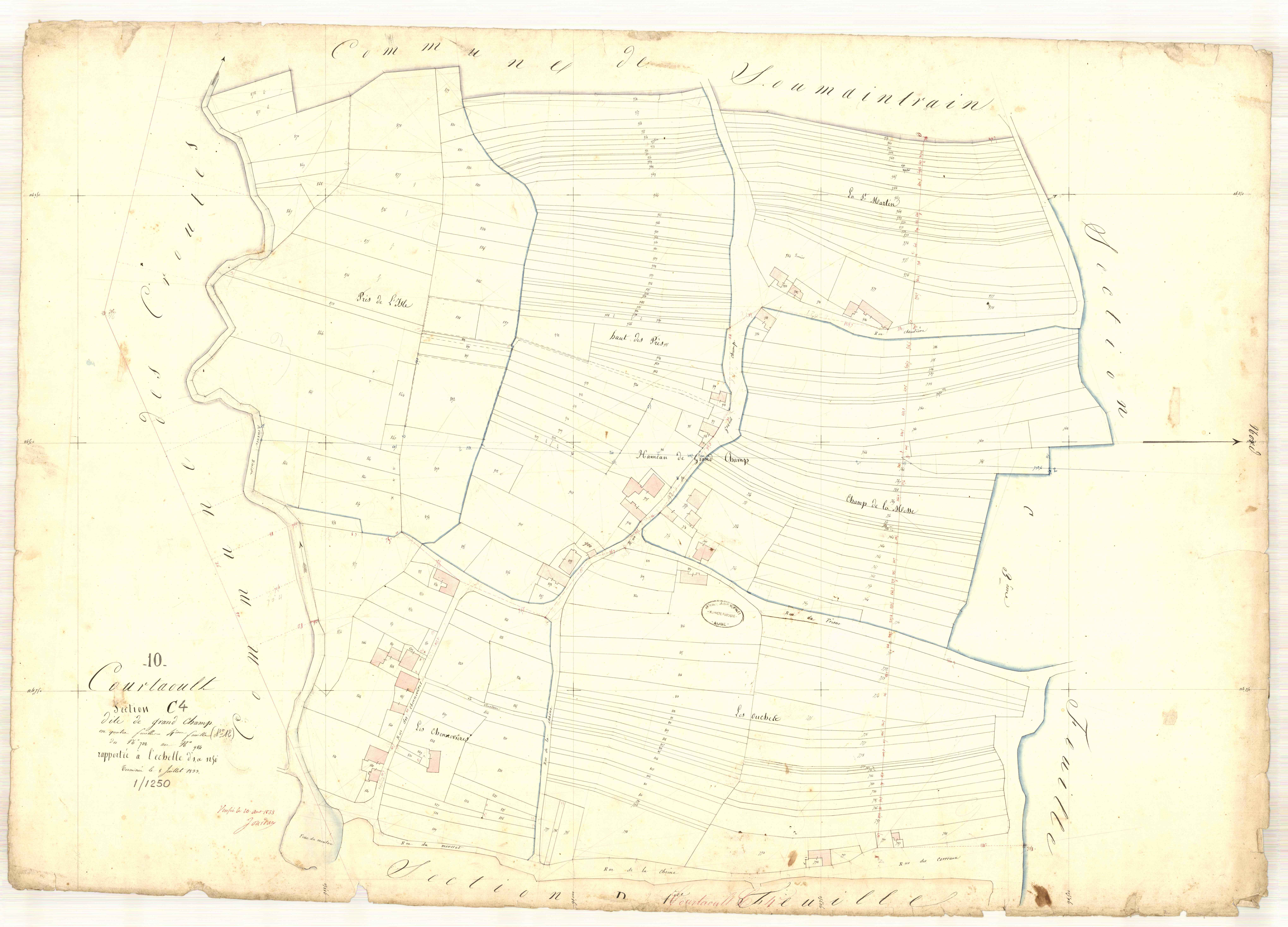 Courtaoult, section C dite de grand champ, feuille n° 4, parcelles n° 732-984