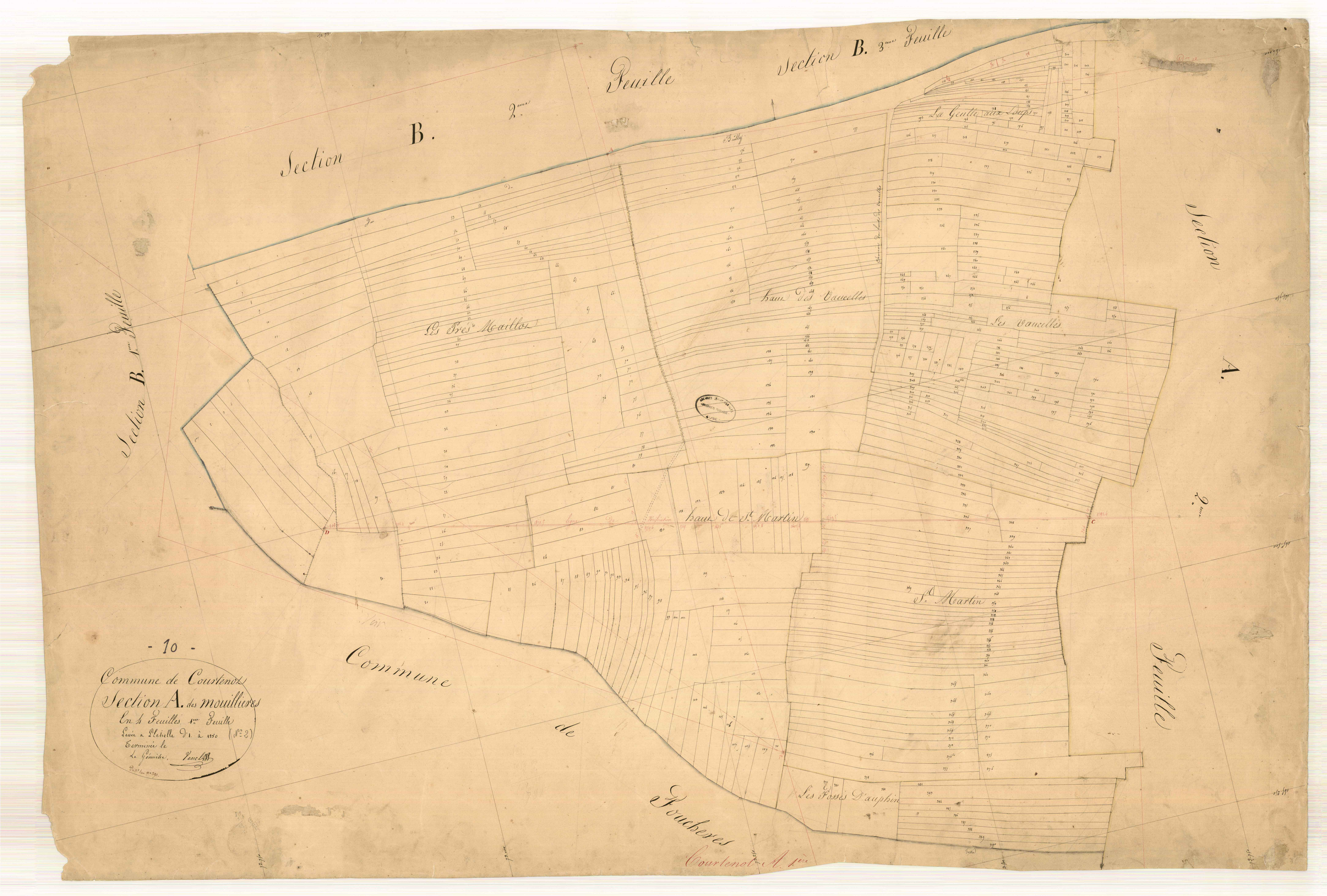 Courtenot, section A dite des mouillères, feuille n° 1, parcelles n° 1-390