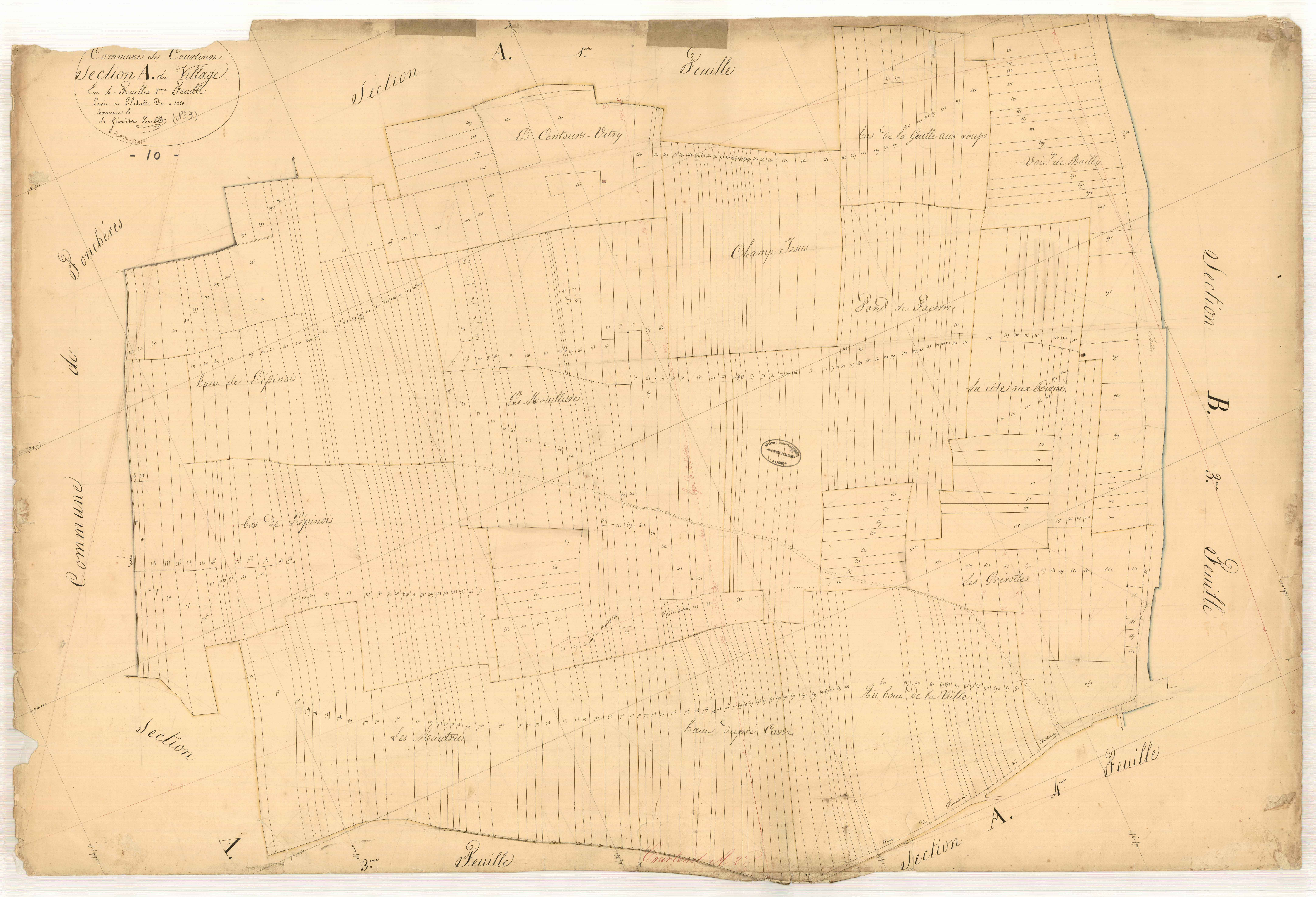 Courtenot, section A dite des mouillères, feuille n° 2, parcelles n° 391-785