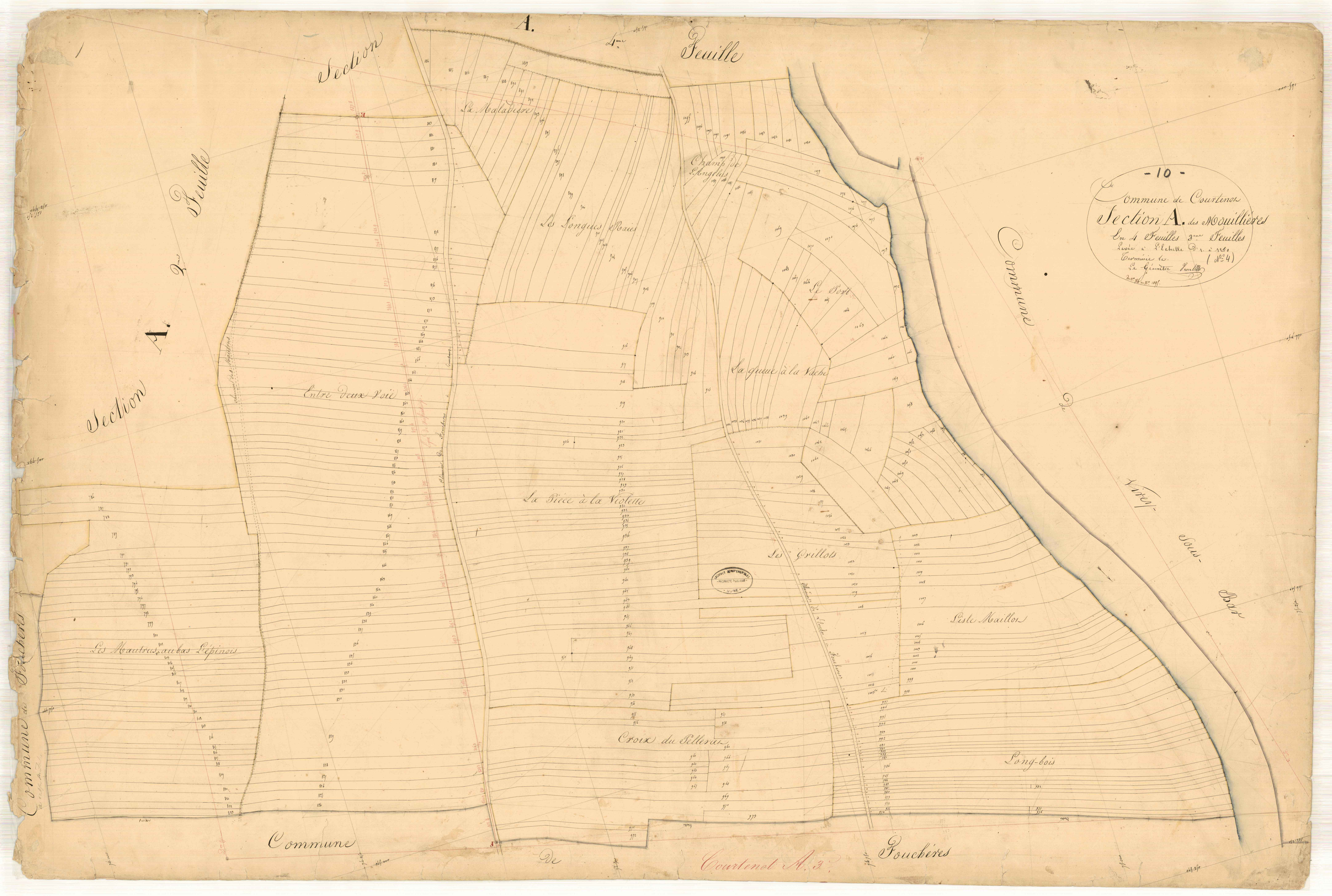 Courtenot, section A dite des mouillères, feuille n° 3