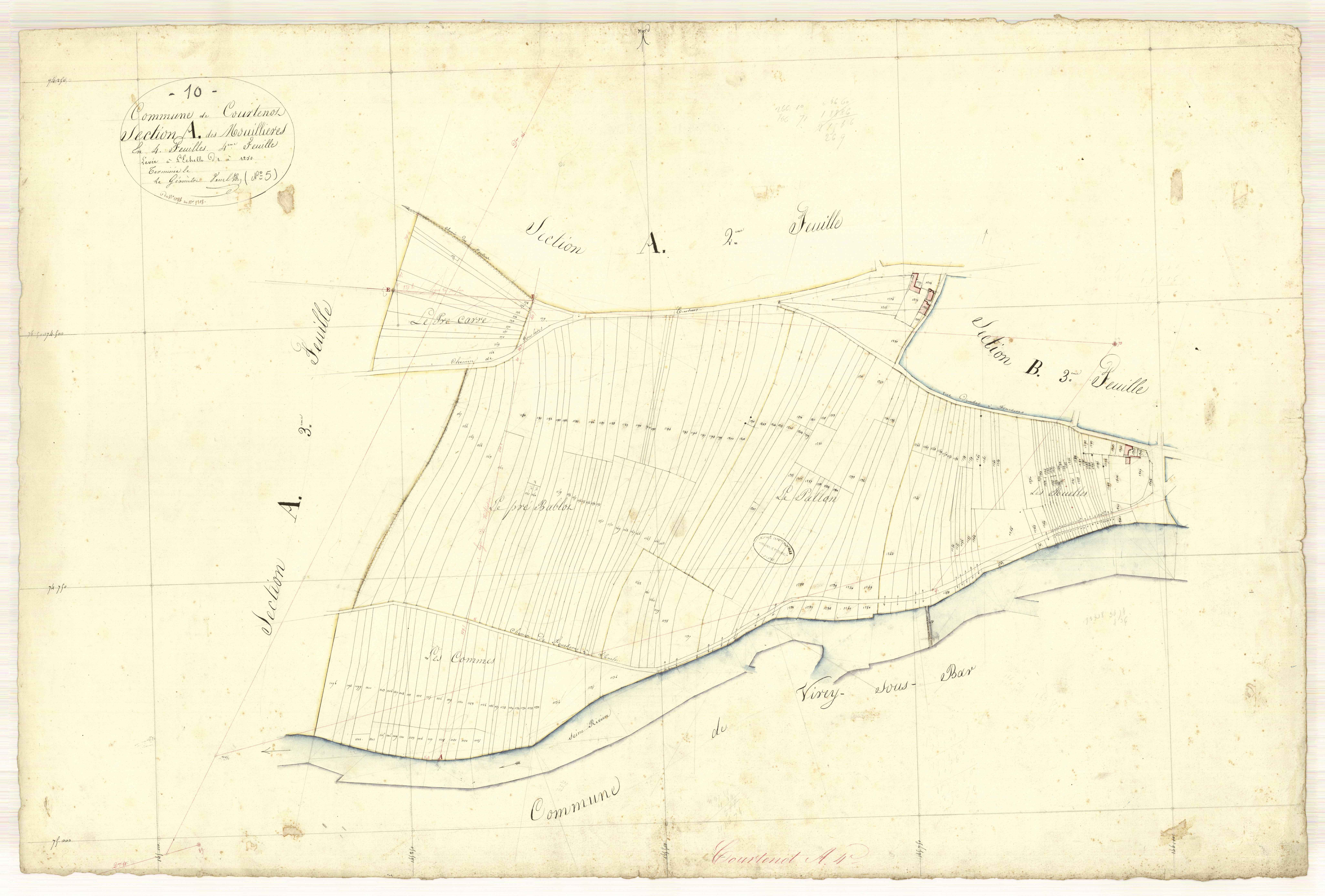 Courtenot, section A dite des mouillères, feuille n° 4, parcelles n° 1096-1308