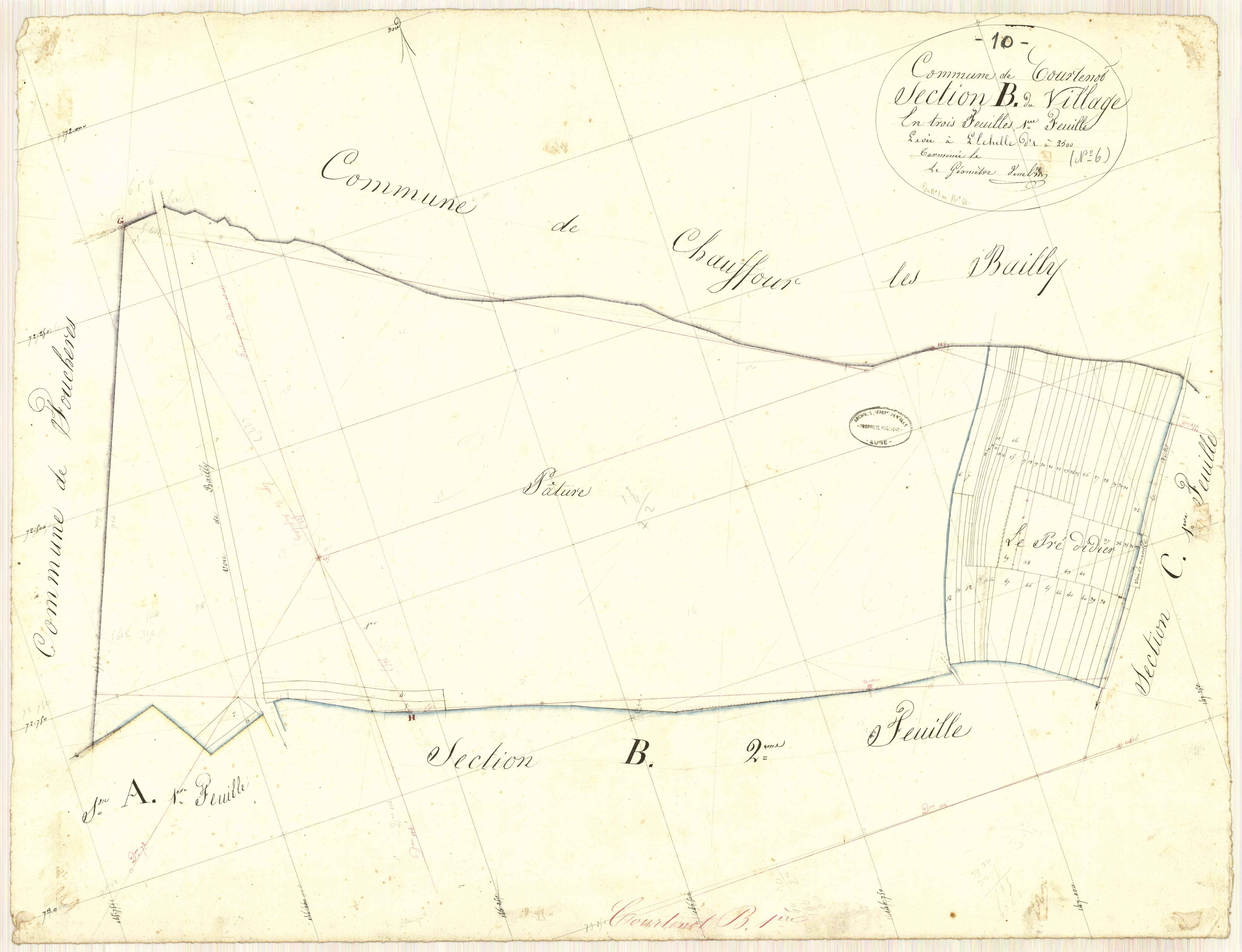 Courtenot, section B dite du village, feuille n° 1, parcelles n° 1-54