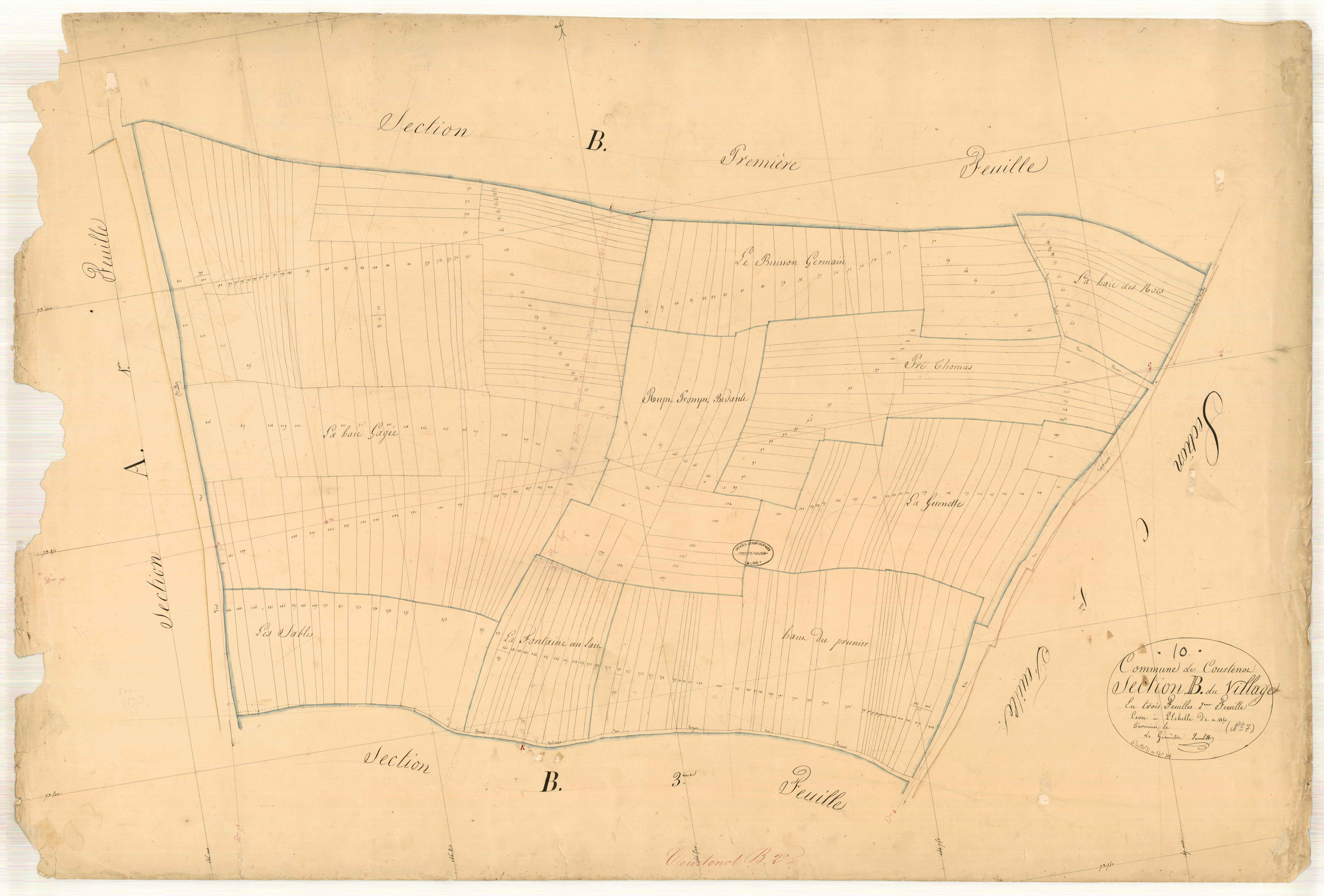 Courtenot, section B dite du village, feuille n° 2, parcelles n° 55-308