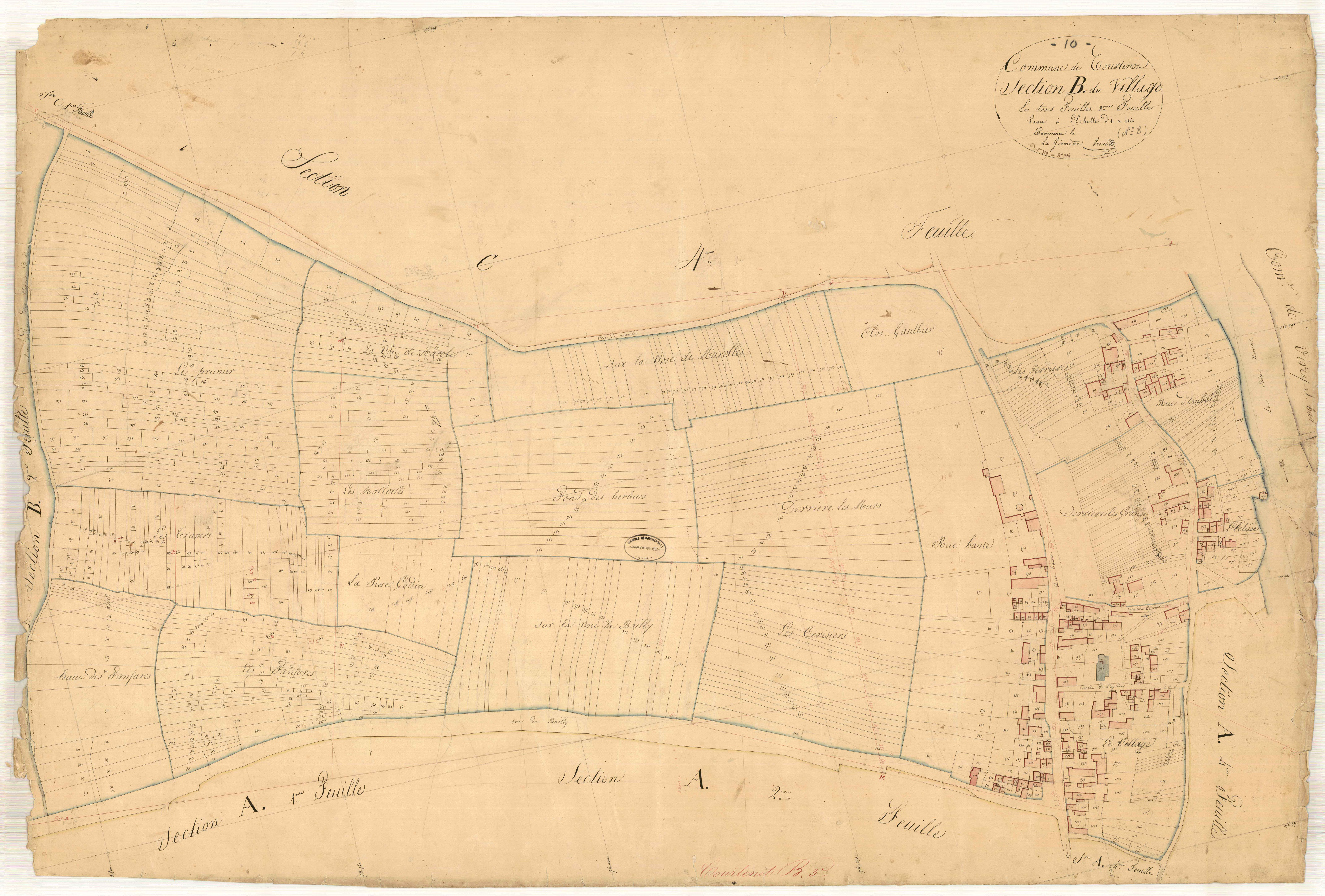 Courtenot, section B dite du village, feuille n° 3, parcelles n° 309-1134