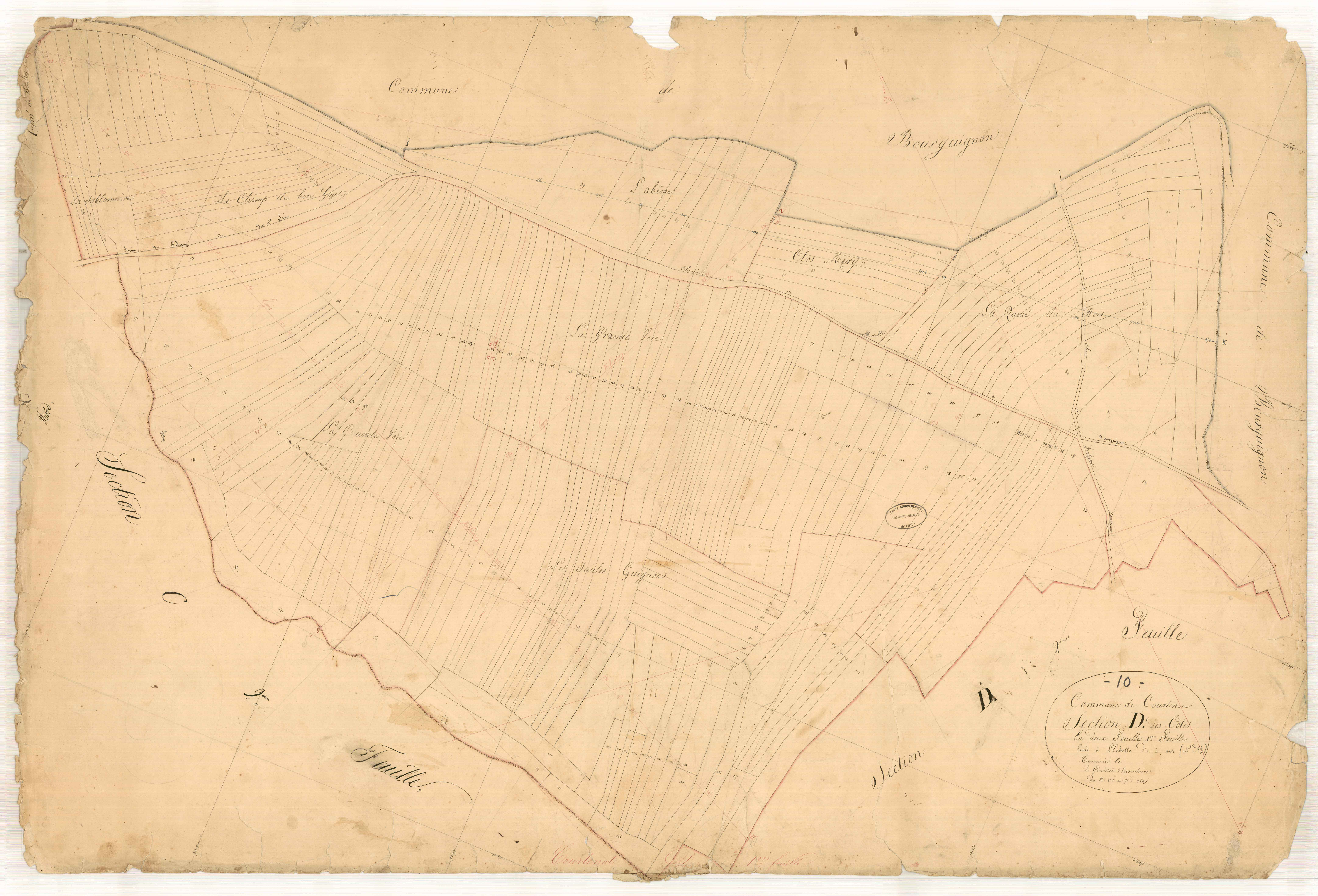 Courtenot, section D dite des côtes, feuille n° 1, parcelles n° 1-262