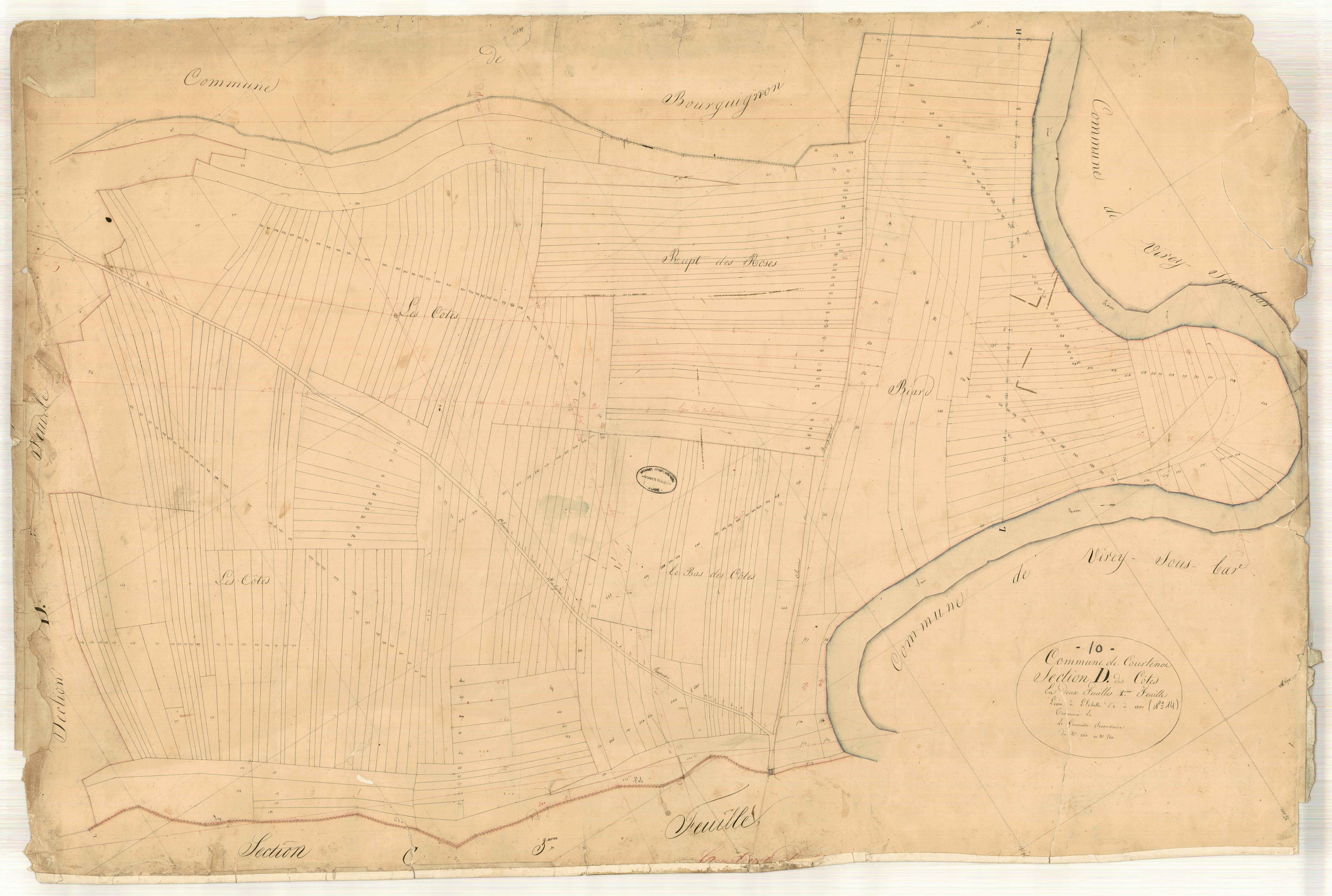 Courtenot, section D dite des côtes, feuille n° 2, parcelles n° 263-563