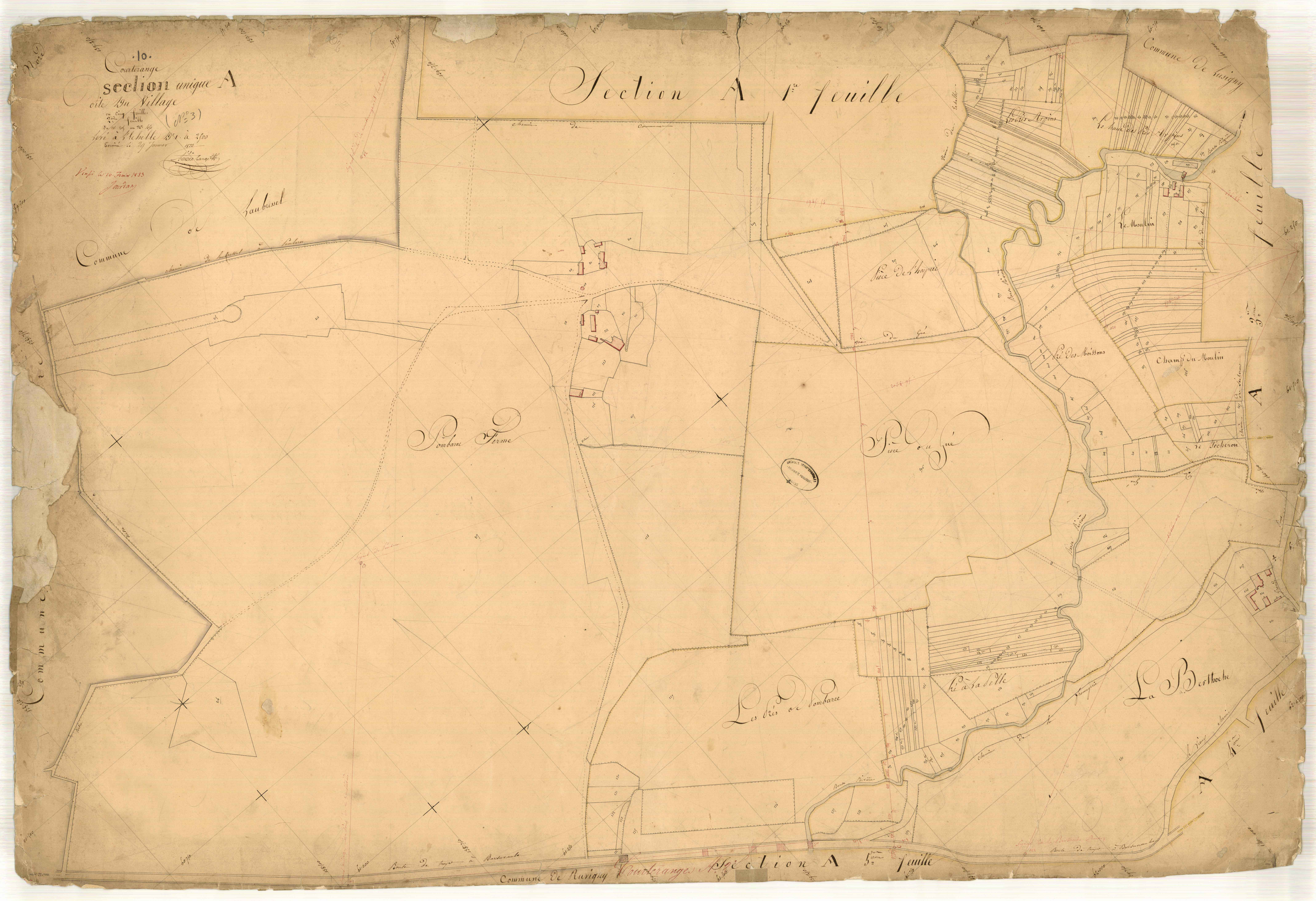 Courteranges, section A dite du village, feuille n° 2, parcelles n° 205-450