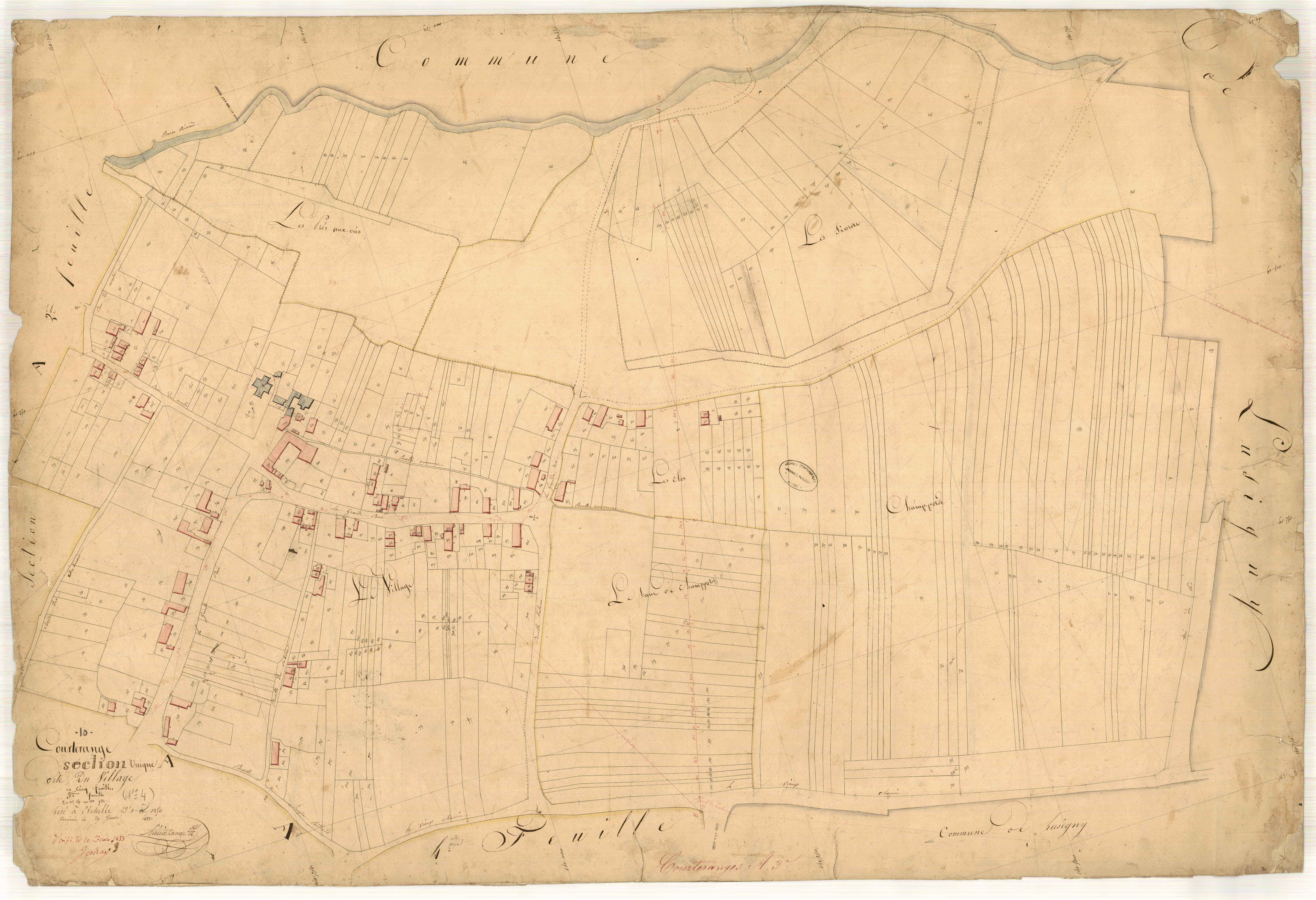 Courteranges, section A dite du village, feuille n° 3, parcelles n° 451-932