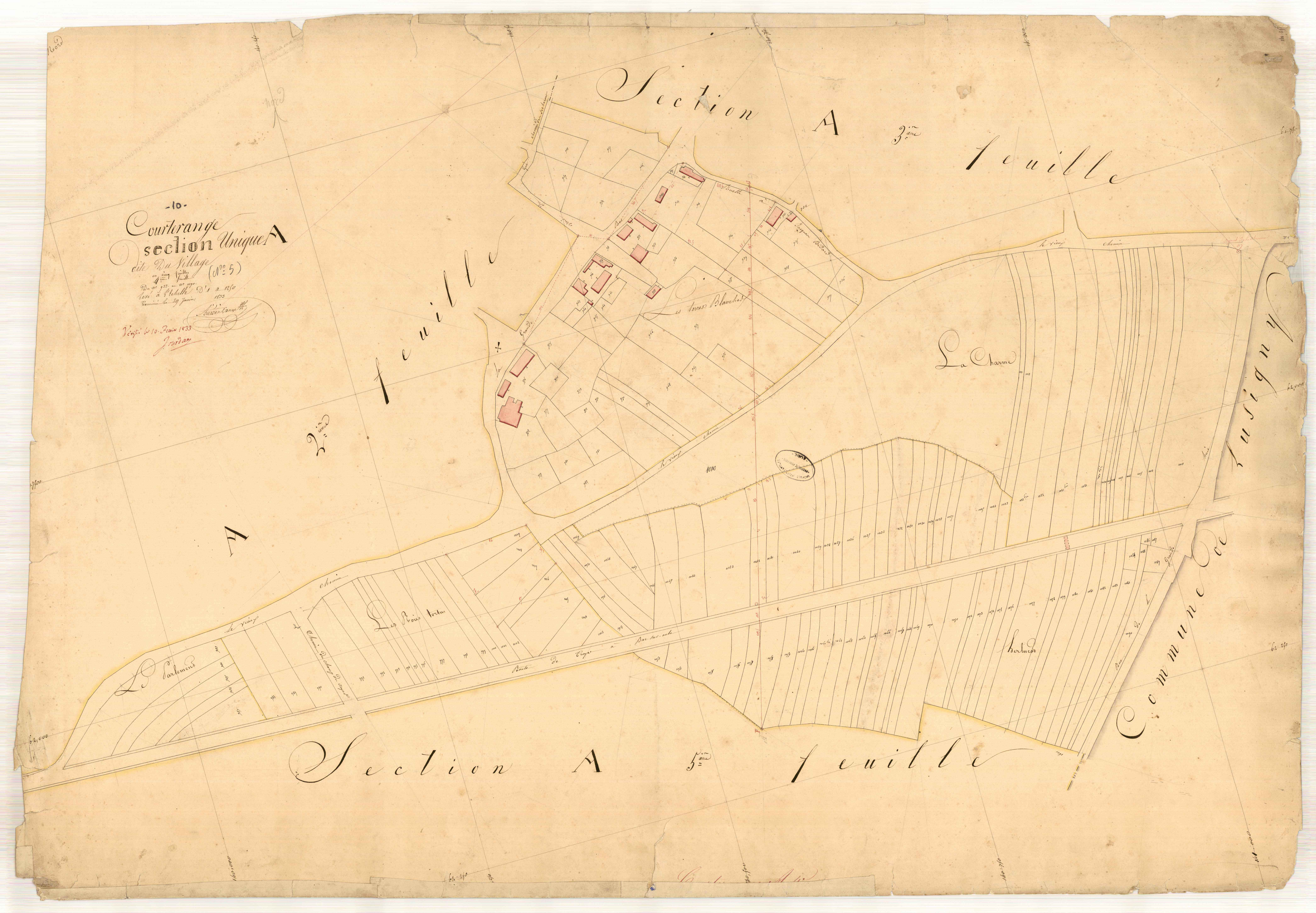 Courteranges, section A dite du village, feuille n° 4, parcelles n° 933-1090