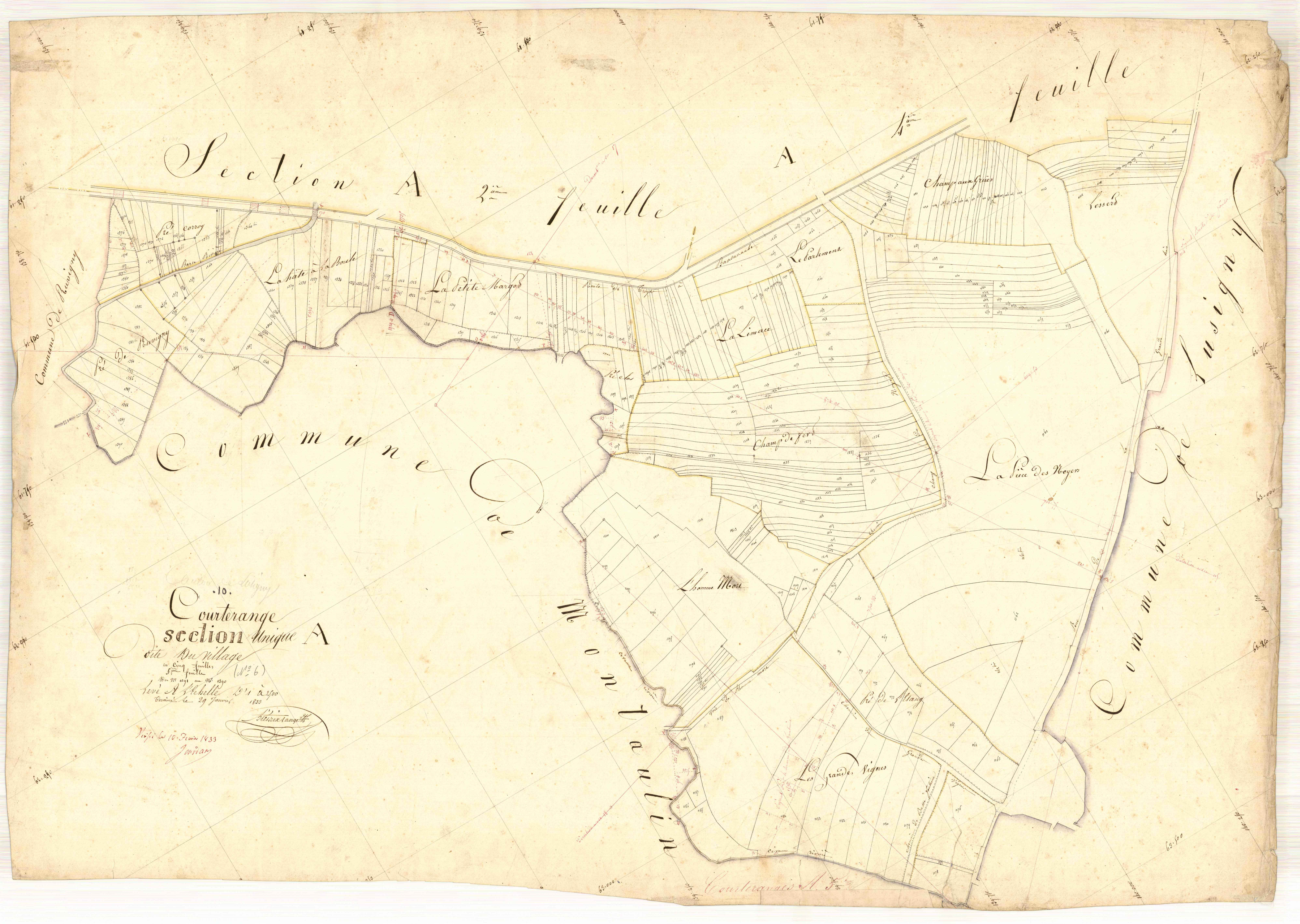 Courteranges, section A dite du village, feuille n° 5, parcelles n° 1091-1390