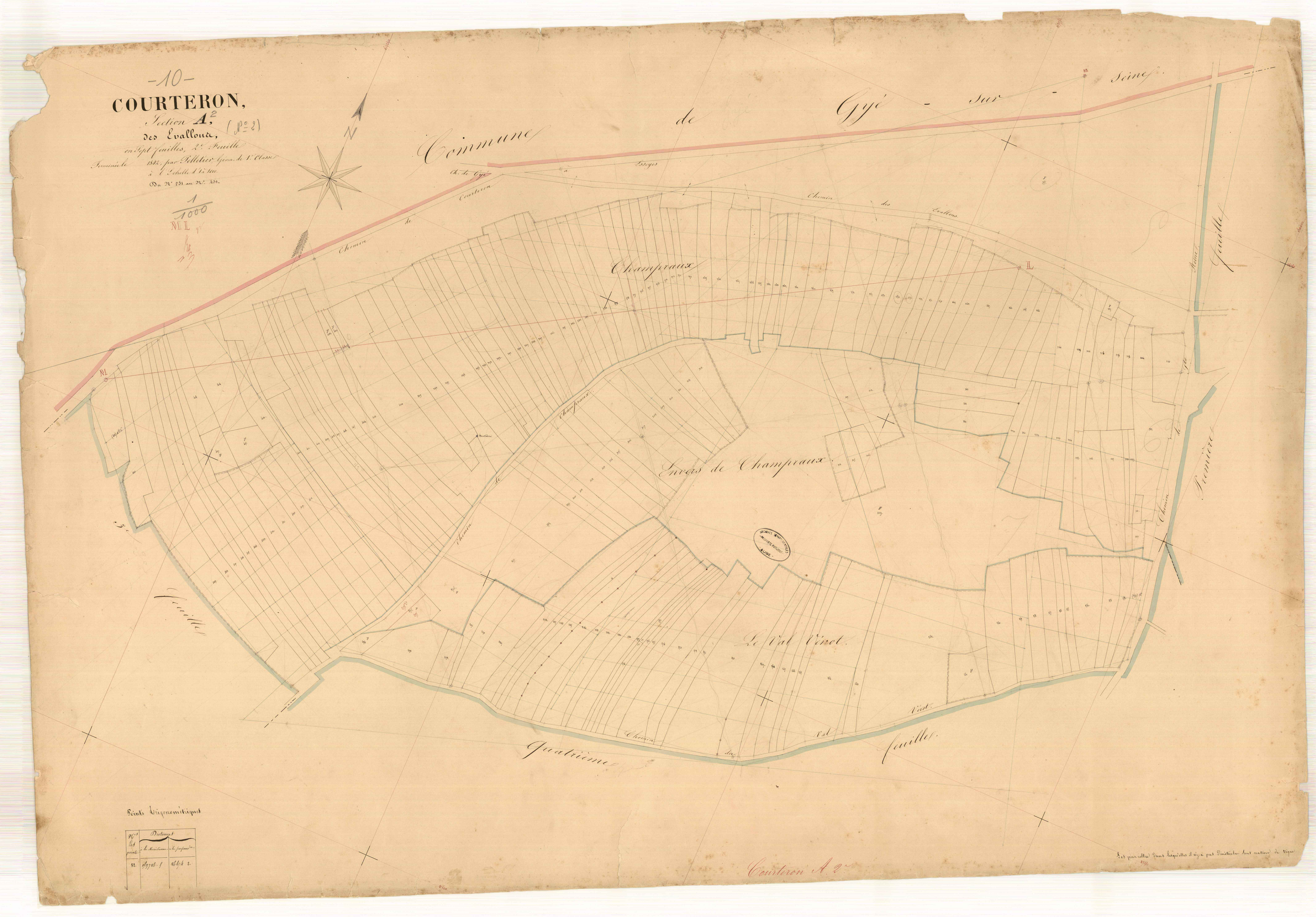 Courteron, section A dite des évallous, feuille n° 2, parcelles n° 251-431