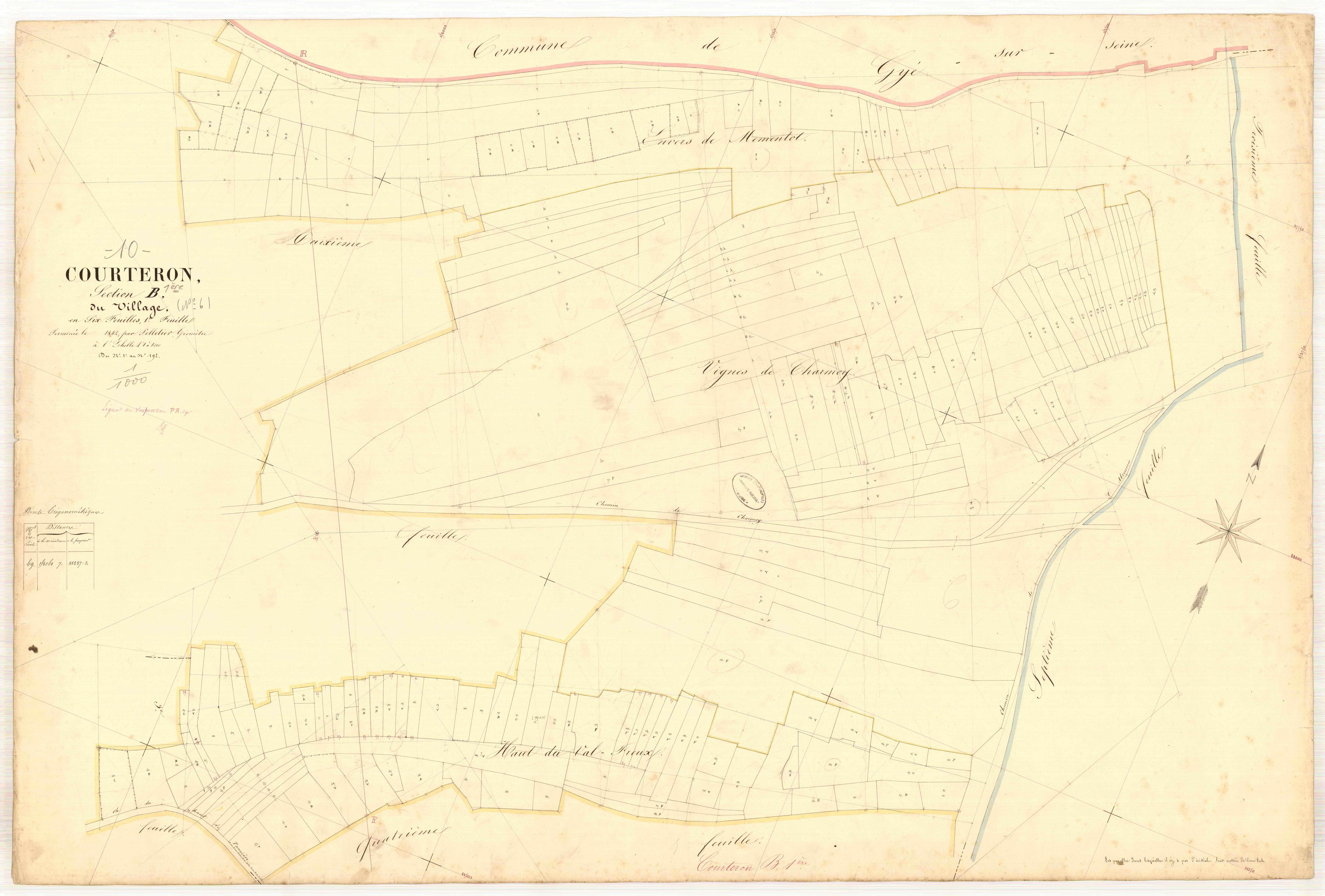 Courteron, section B dite du village, feuille n° 1, parcelles n° 1-192