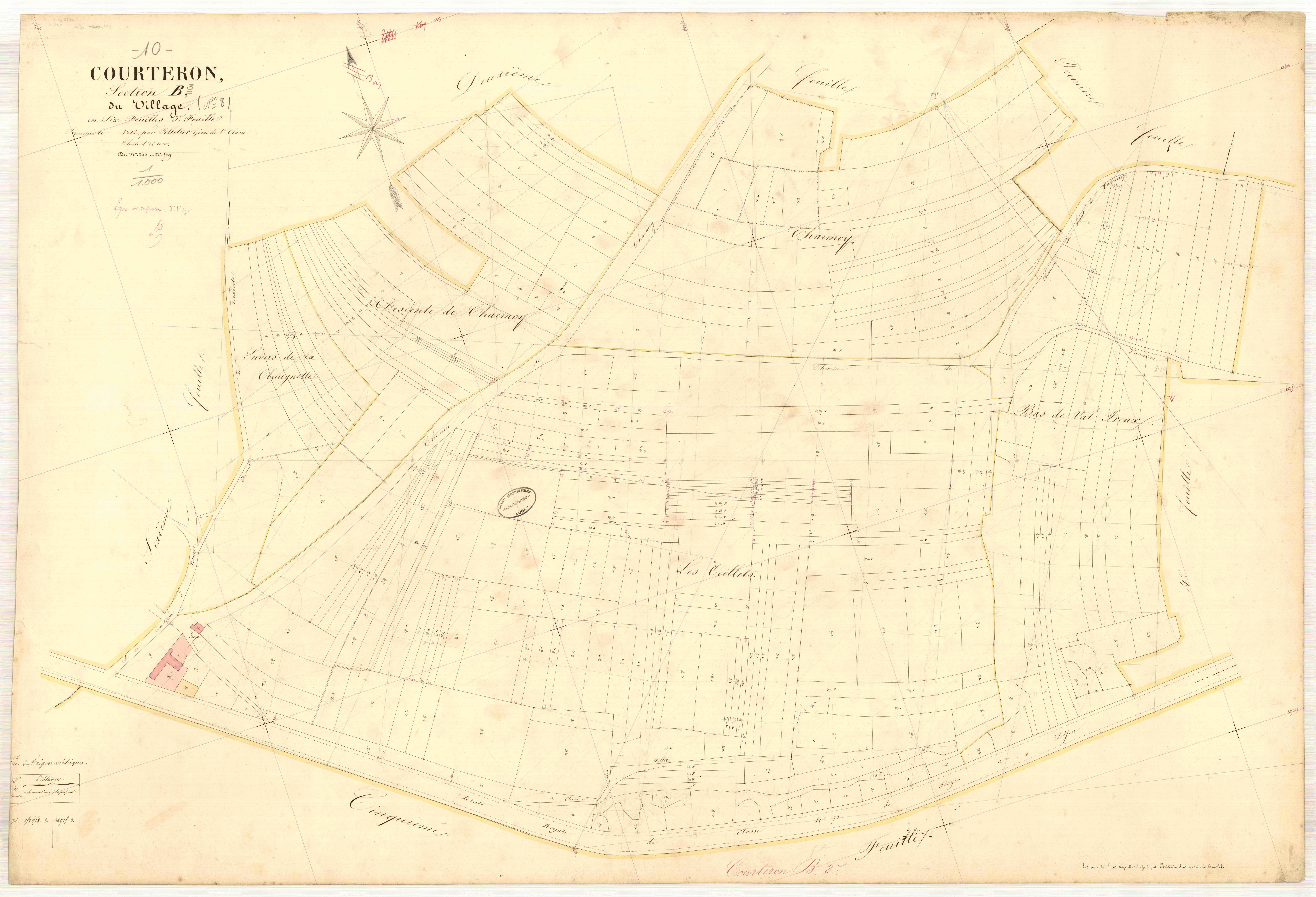 Courteron, section B dite du village, feuille n° 3, parcelles n° 260-539