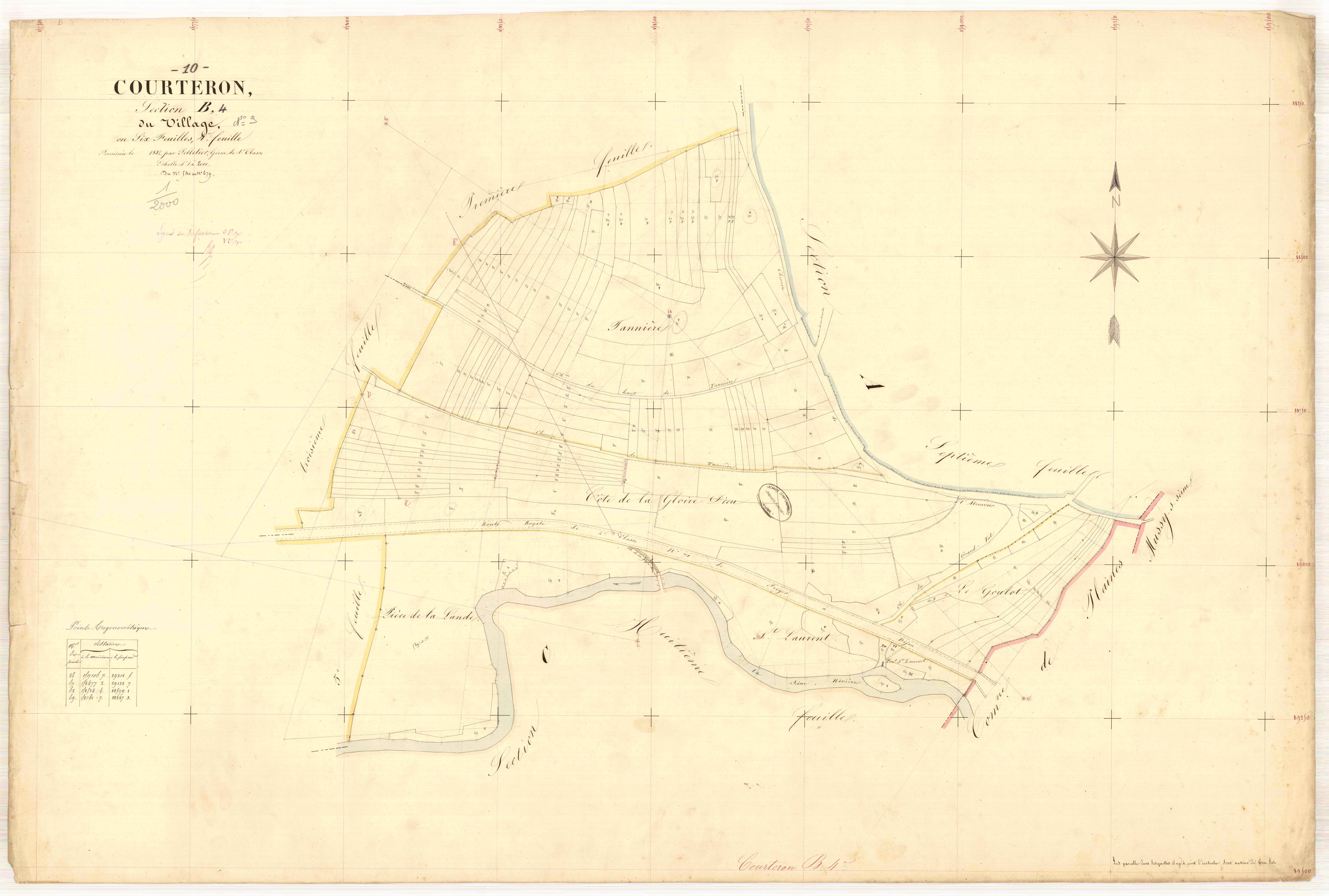 Courteron, section B dite du village, feuille n° 4, parcelles n° 540-679