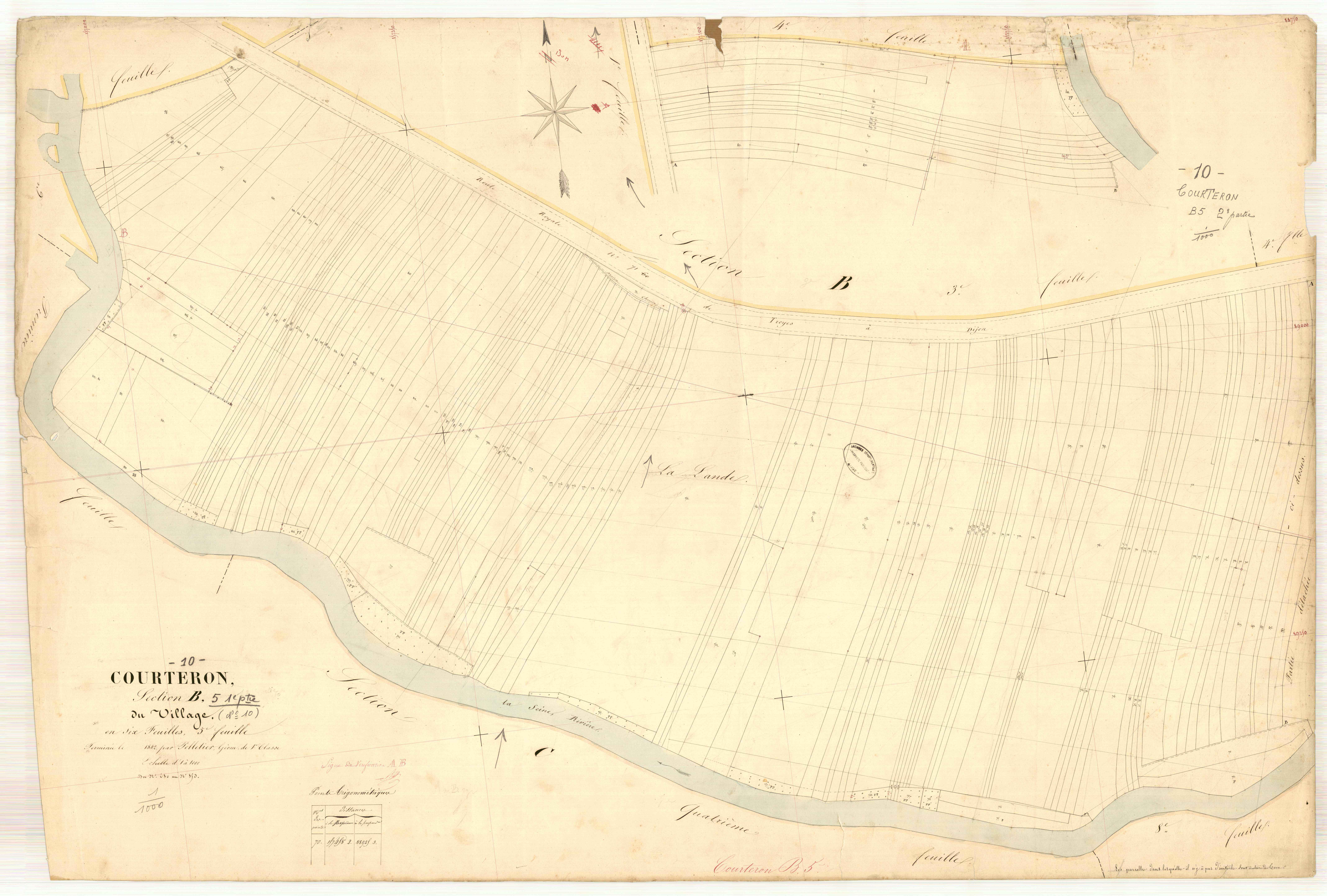 Courteron, section B dite du village, feuille n° 5, parcelles n° 680-853
