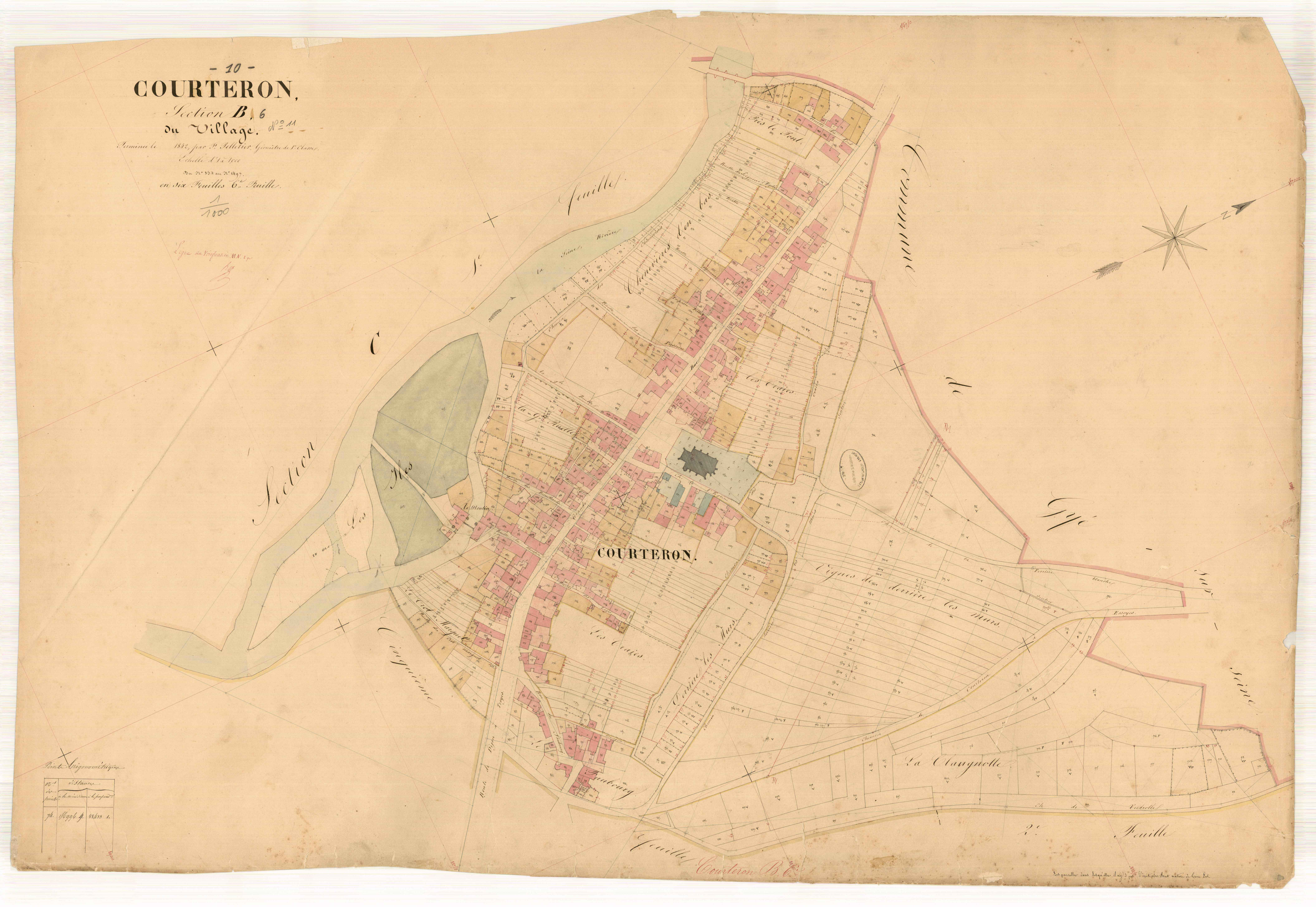 Courteron, section B dite du village, feuille n° 6, parcelles n° 854-1497